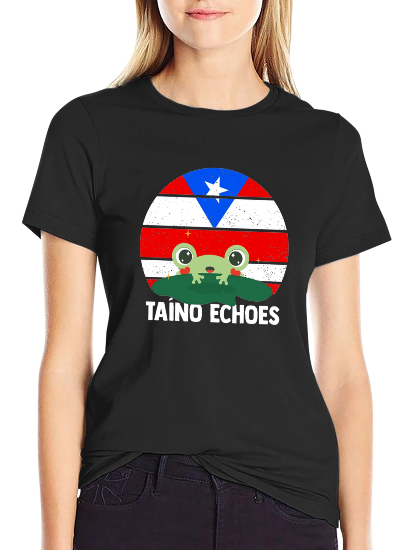 Taino Echoes Frog Graphic Tee - Puerto Rico Flag