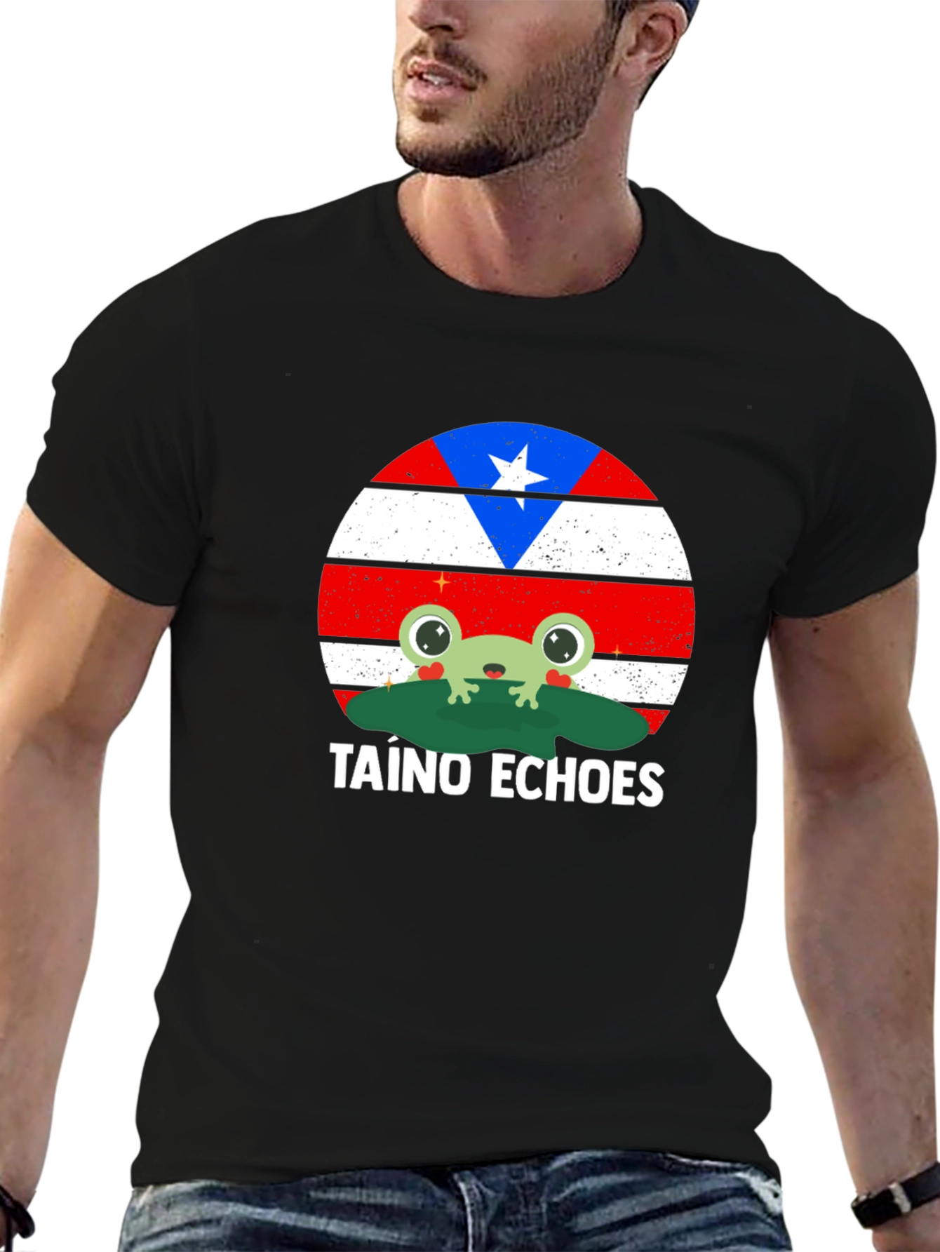 Taino Echoes Frog Graphic Tee - Puerto Rico Flag