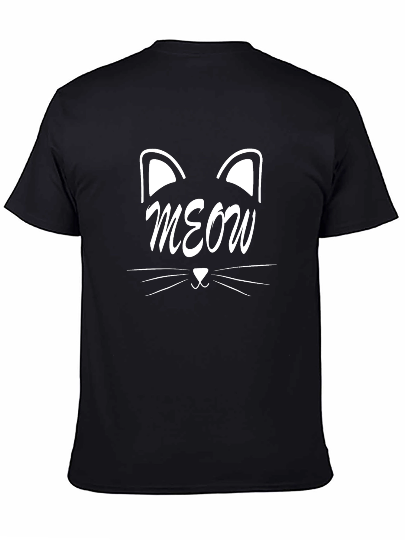 Meow Cat Face Graphic Tee - Black