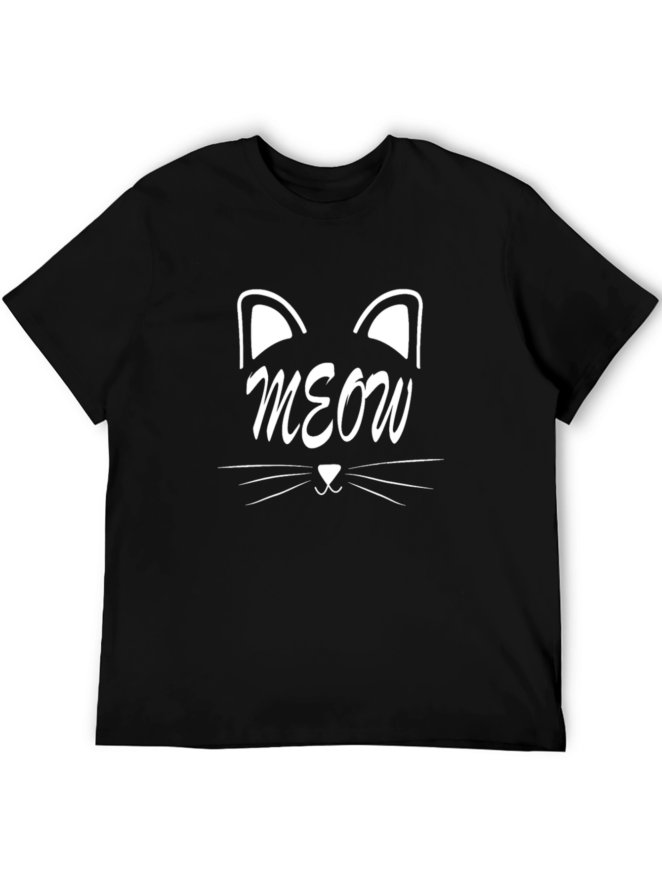 Meow Cat Face Graphic Tee - Black