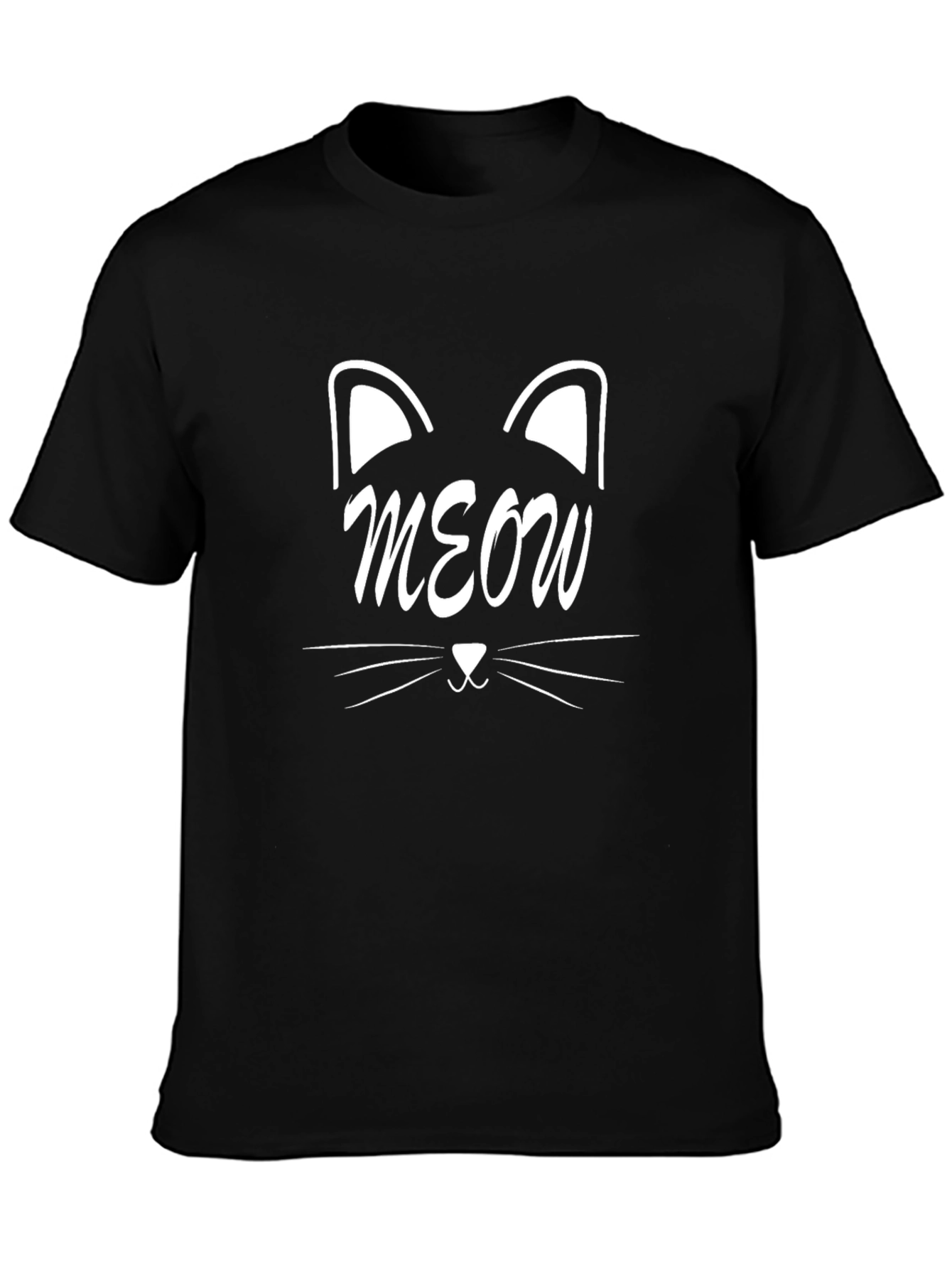 Meow Cat Face Graphic Tee - Black