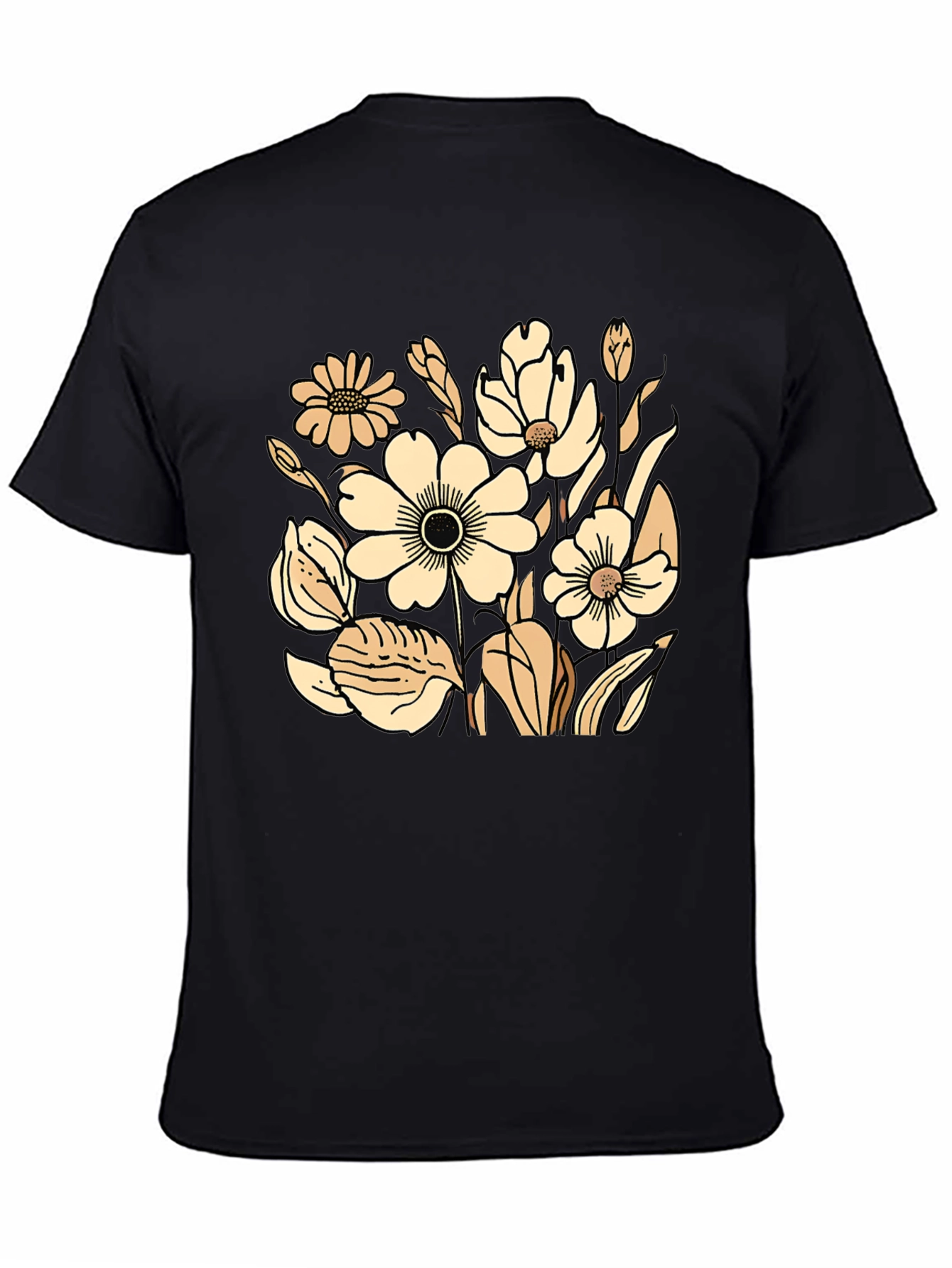 Floral Graphic Print Black T-Shirt