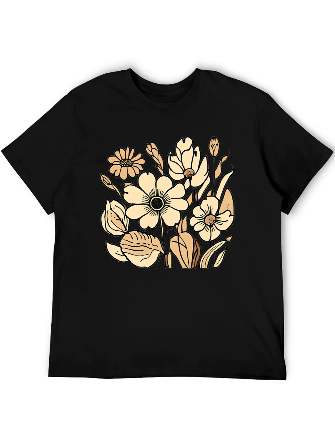 Floral Graphic Print Black T-Shirt