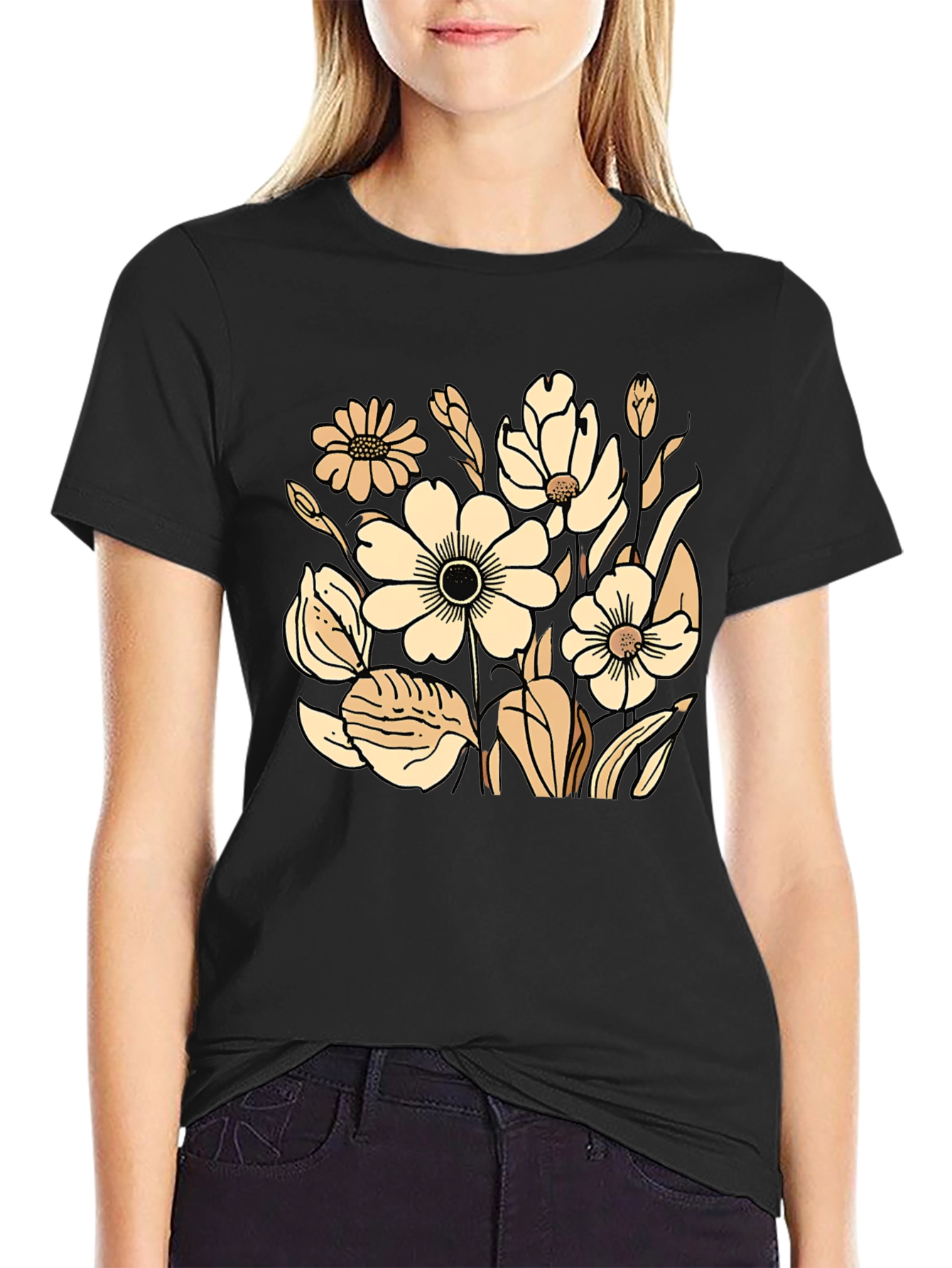 Floral Graphic Print Black T-Shirt