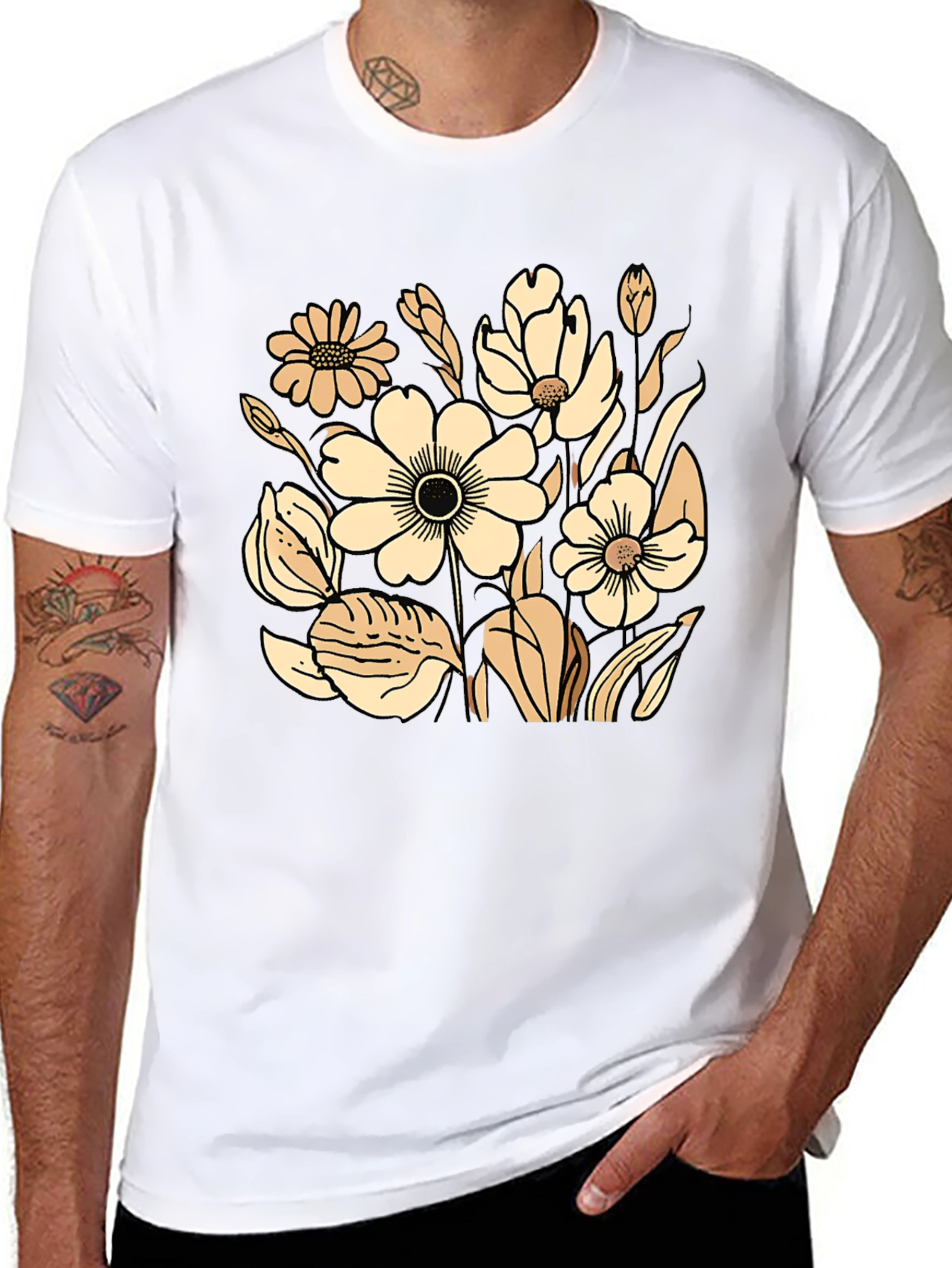 Floral Graphic Print Black T-Shirt