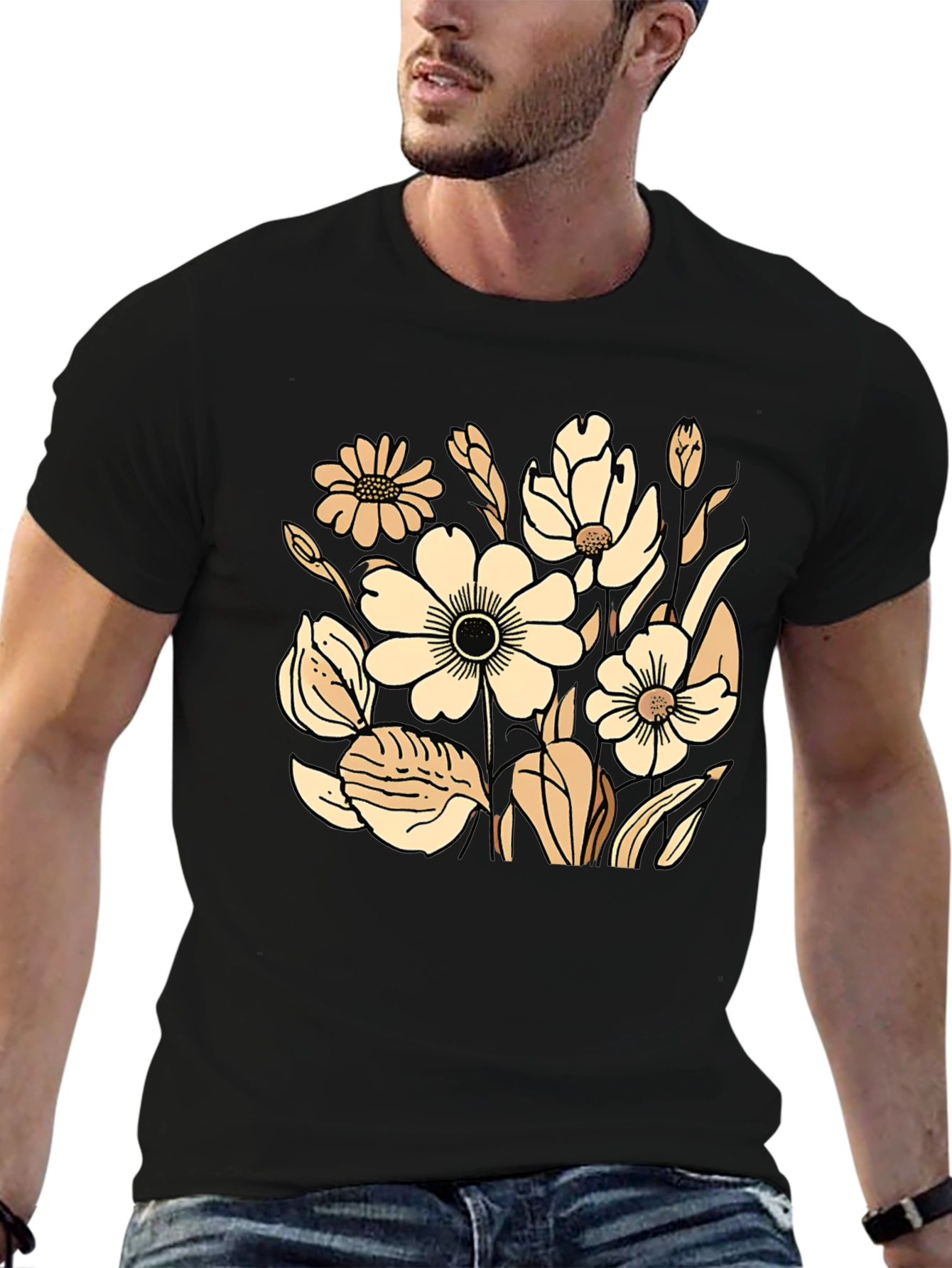 Floral Graphic Print Black T-Shirt