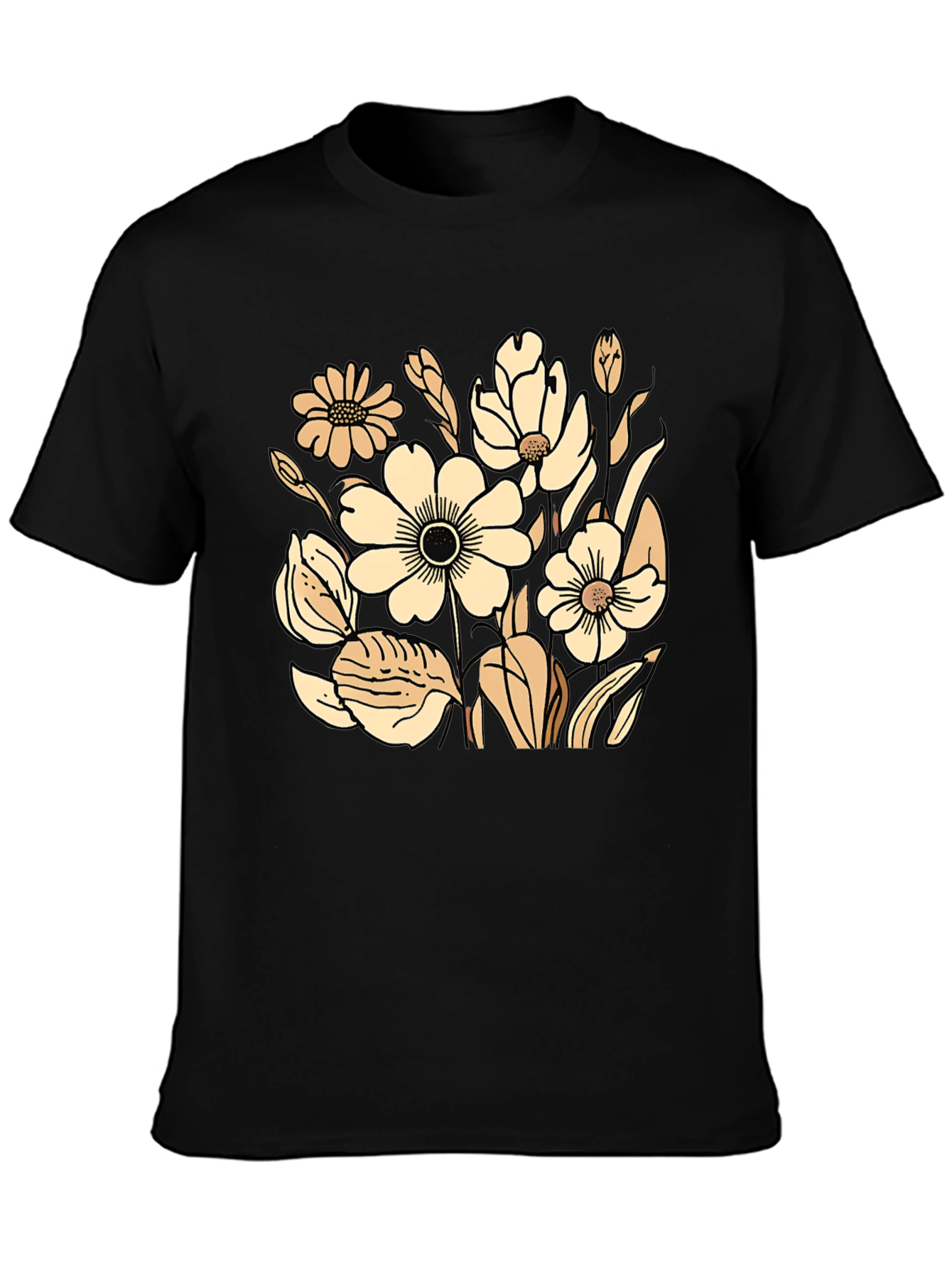 Floral Graphic Print Black T-Shirt