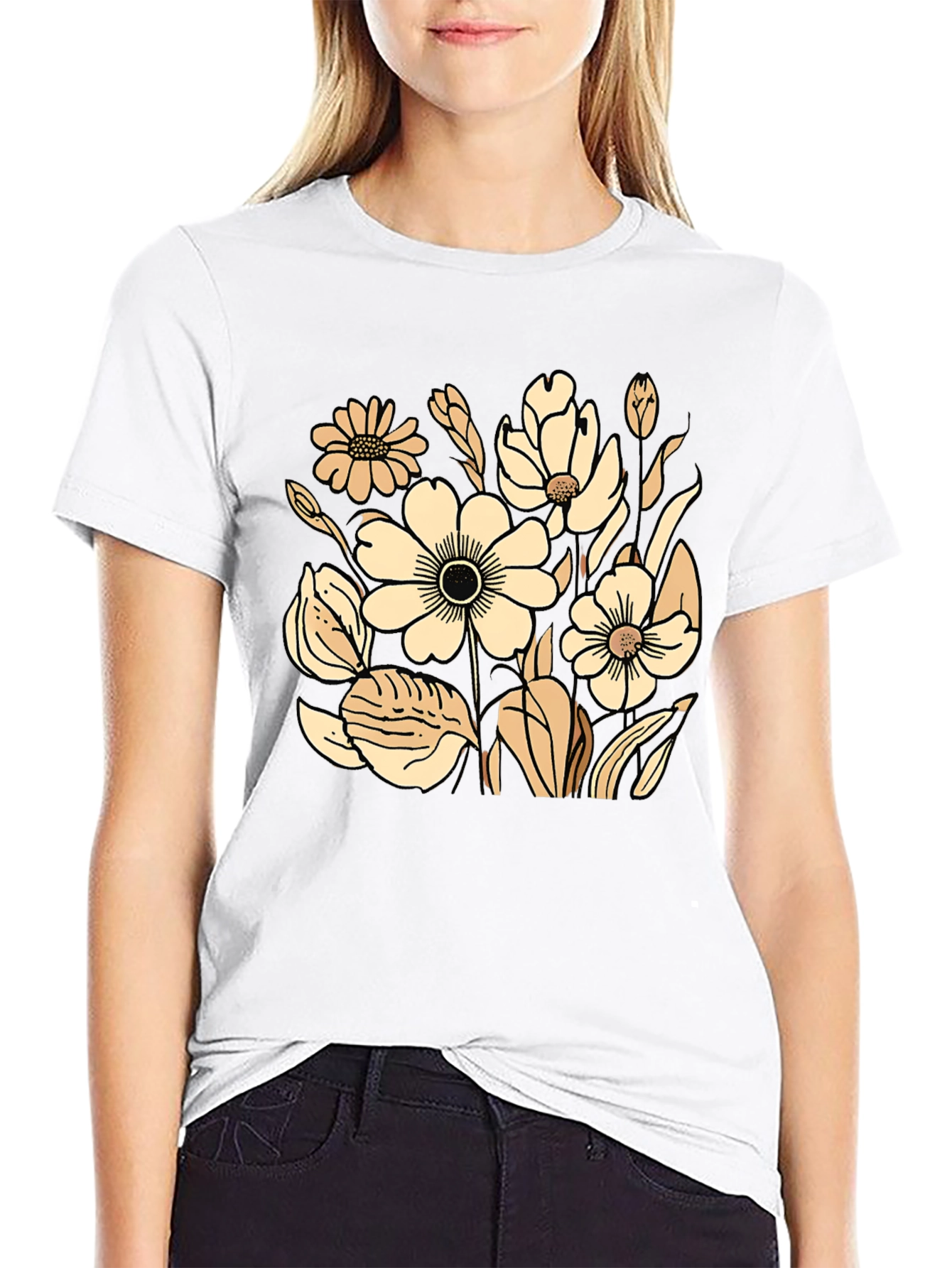 Floral Graphic Print Black T-Shirt