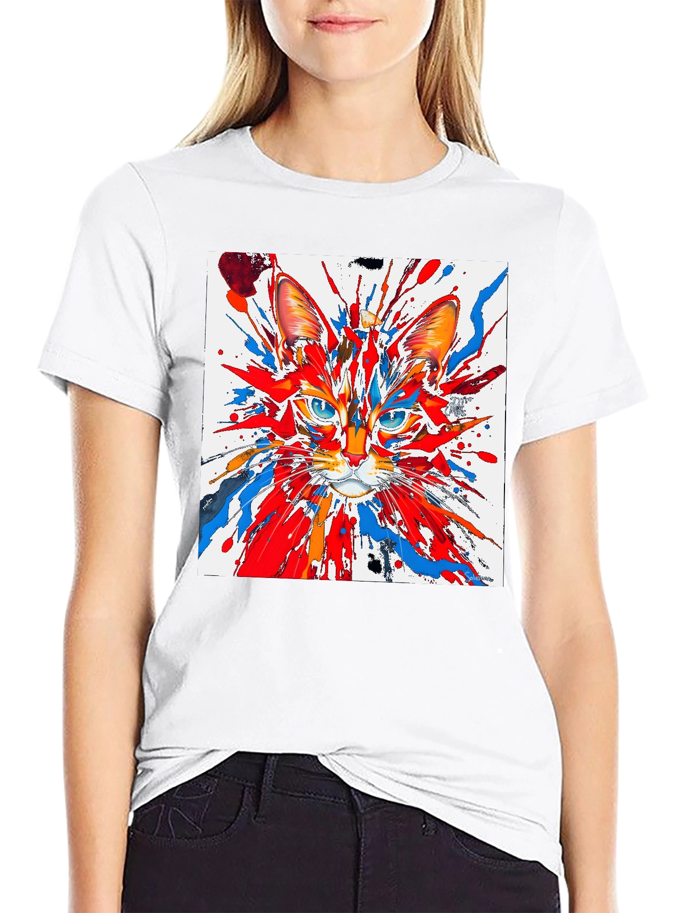 Abstract Cat Art Black T-Shirt