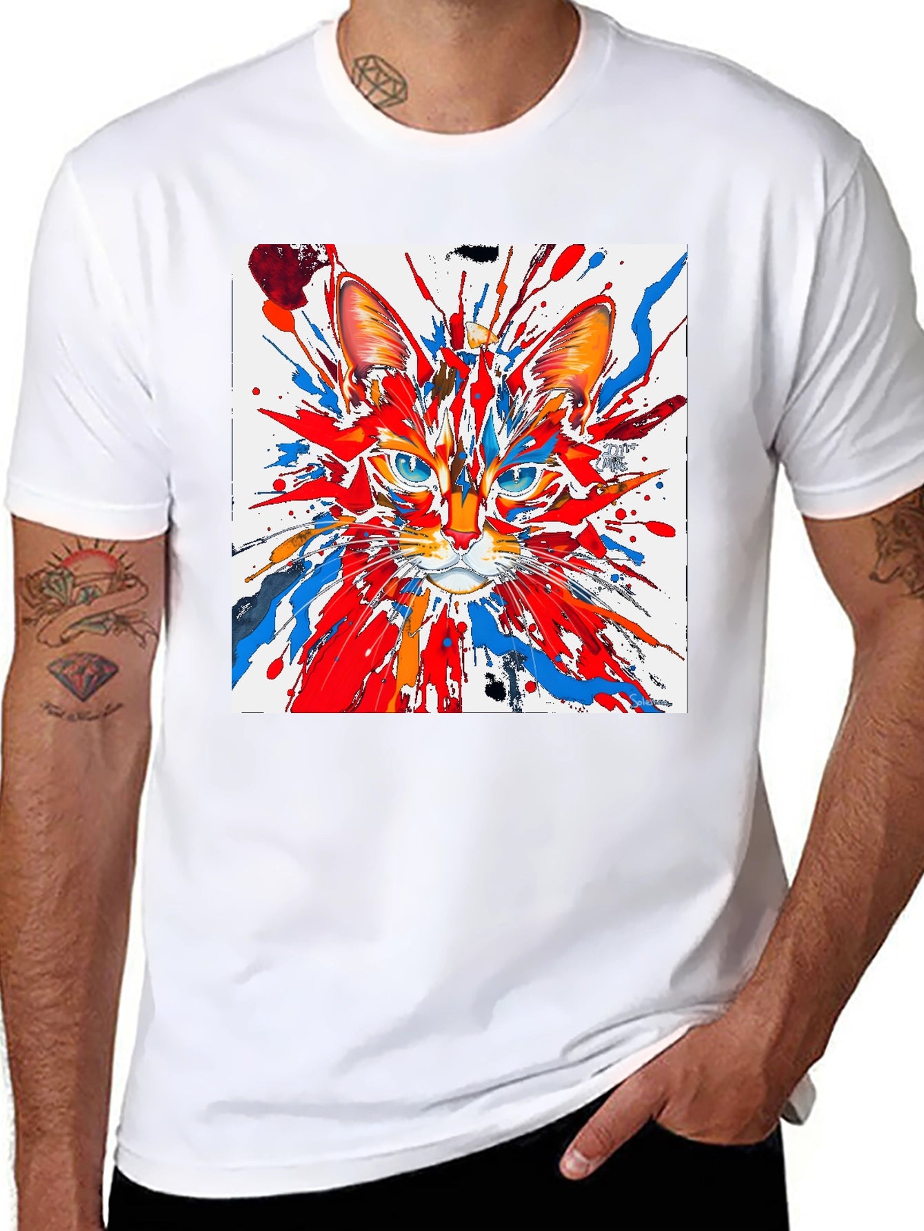 Abstract Cat Art Black T-Shirt