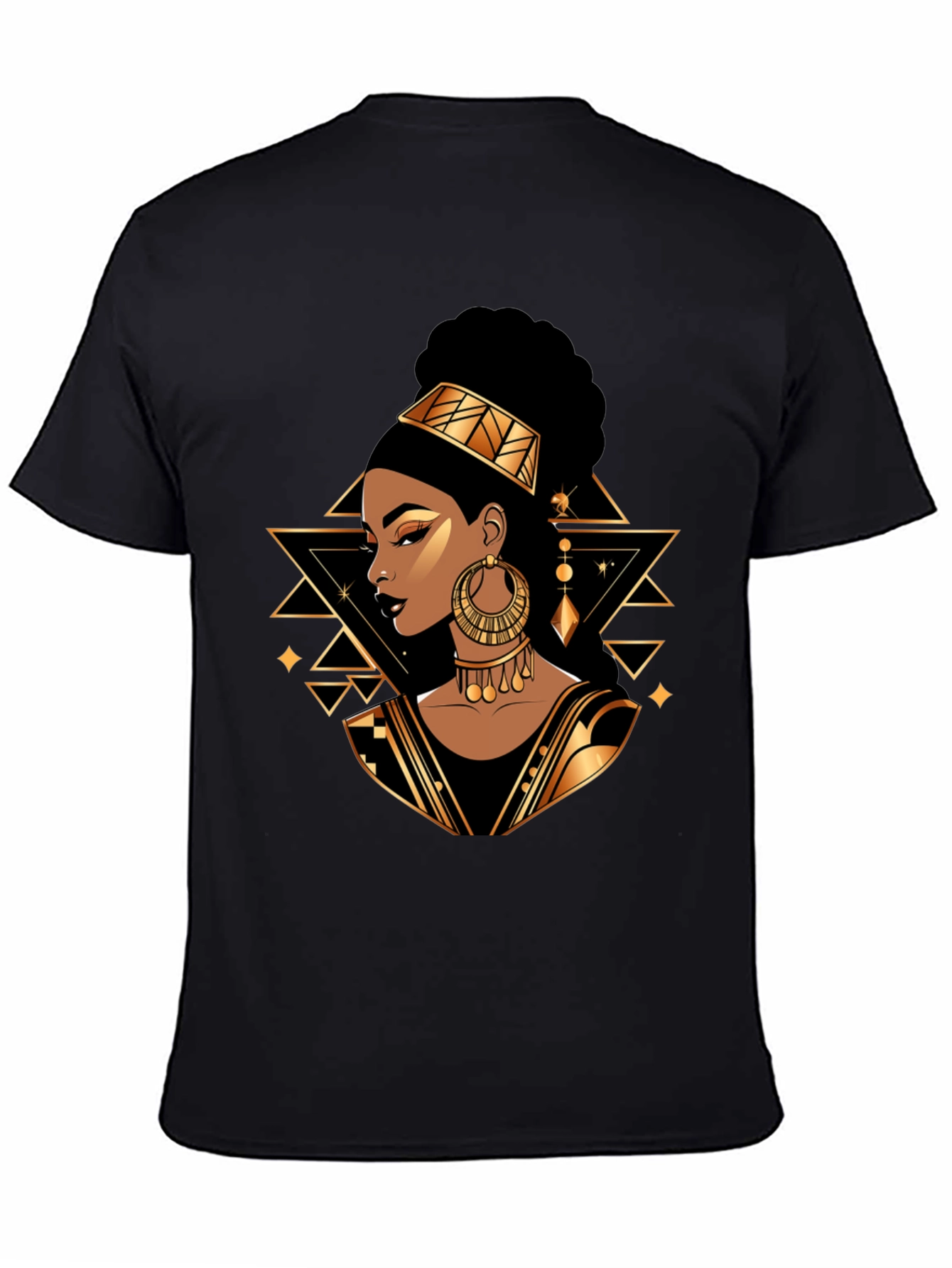 Black Tee with Elegant African Queen Graphic