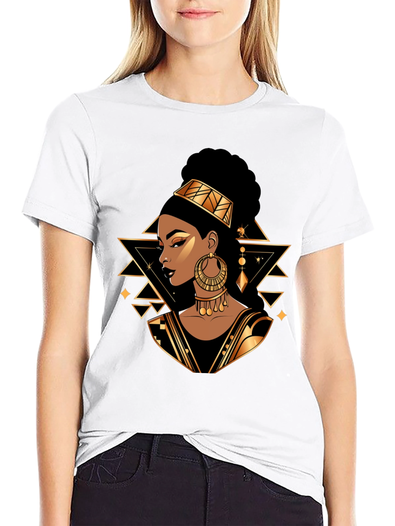 Black Tee with Elegant African Queen Graphic