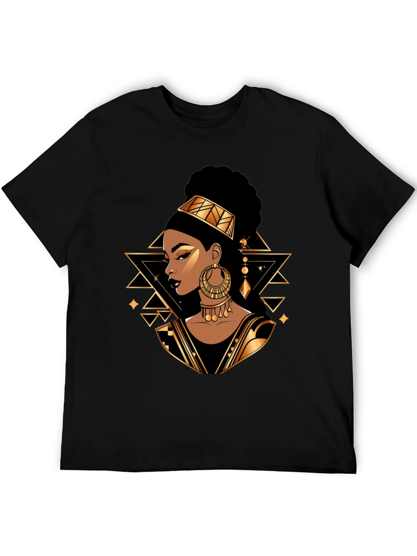 Black Tee with Elegant African Queen Graphic