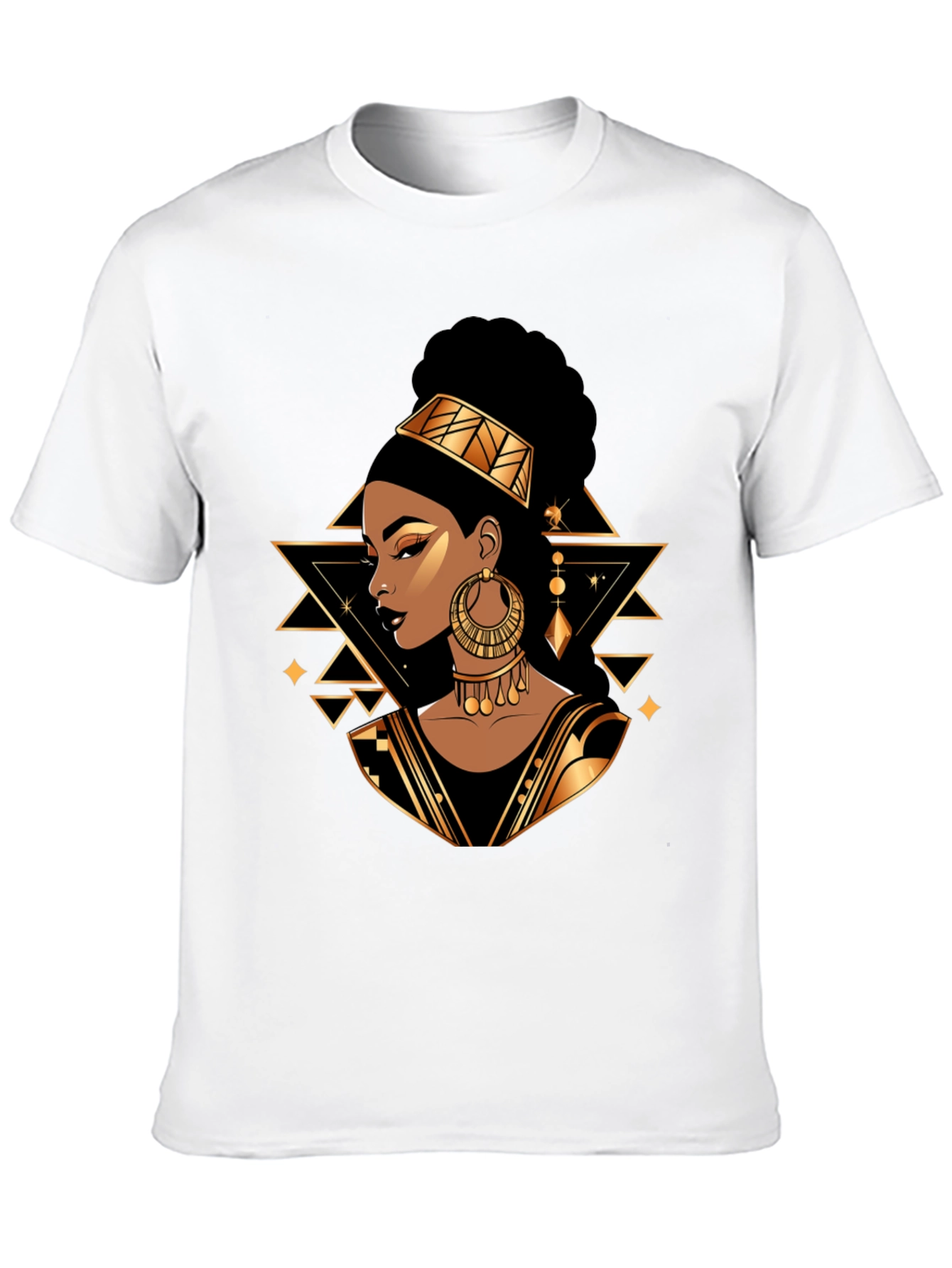 Black Tee with Elegant African Queen Graphic
