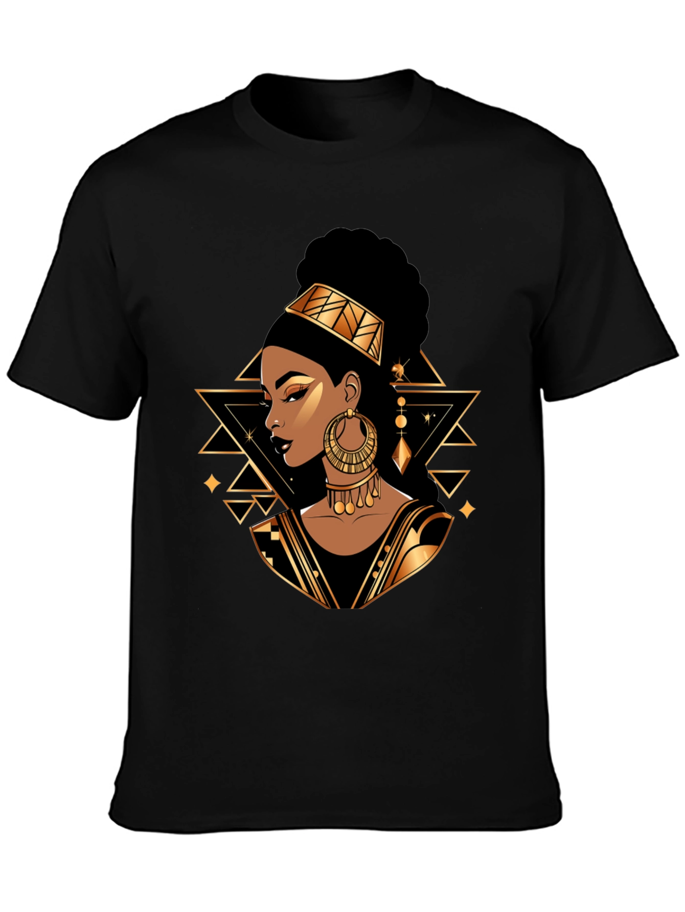 Black Tee with Elegant African Queen Graphic