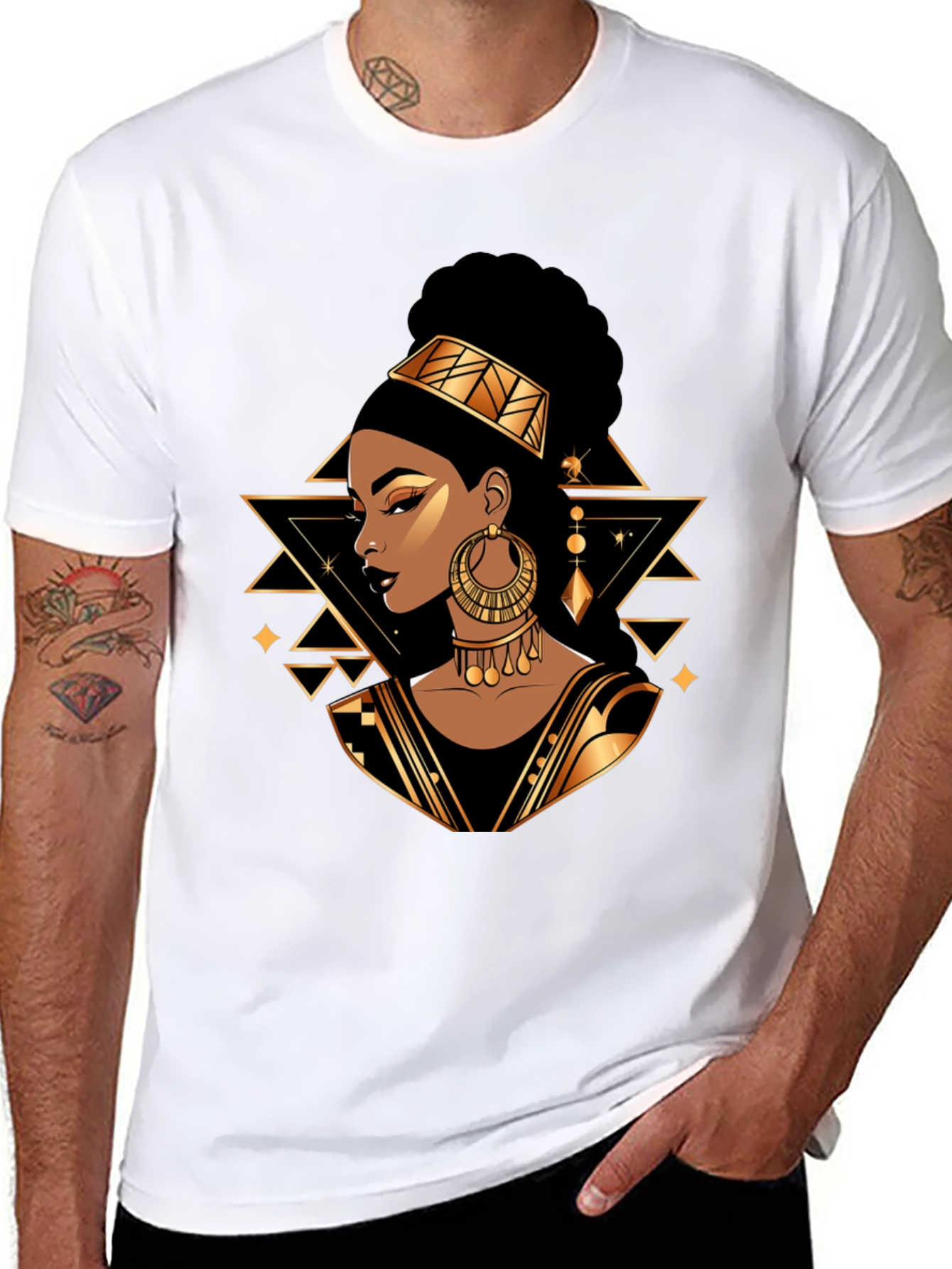 Black Tee with Elegant African Queen Graphic