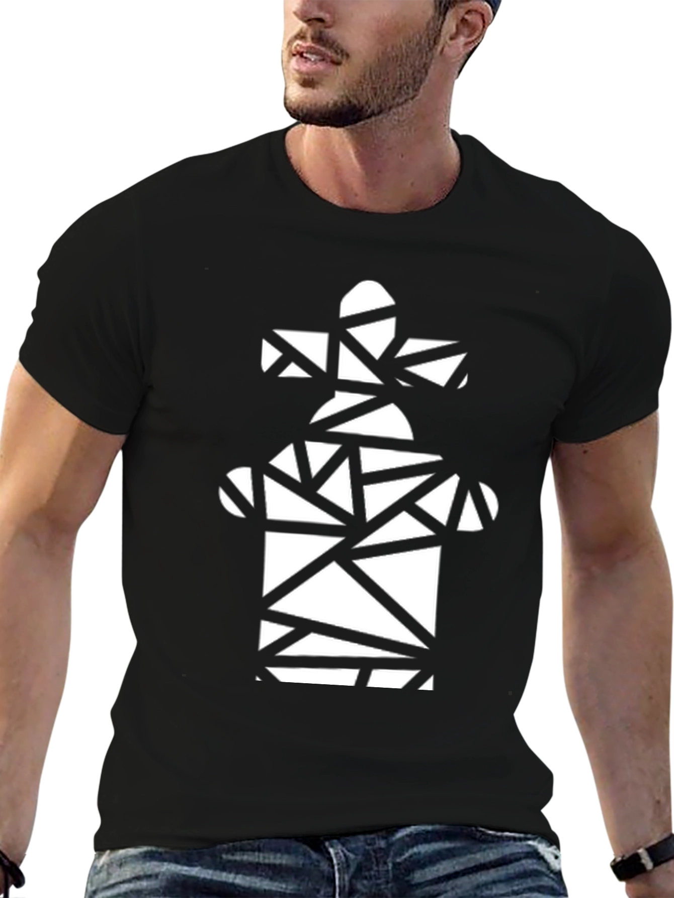 Geometric Chess Rook Graphic T-Shirt - Black