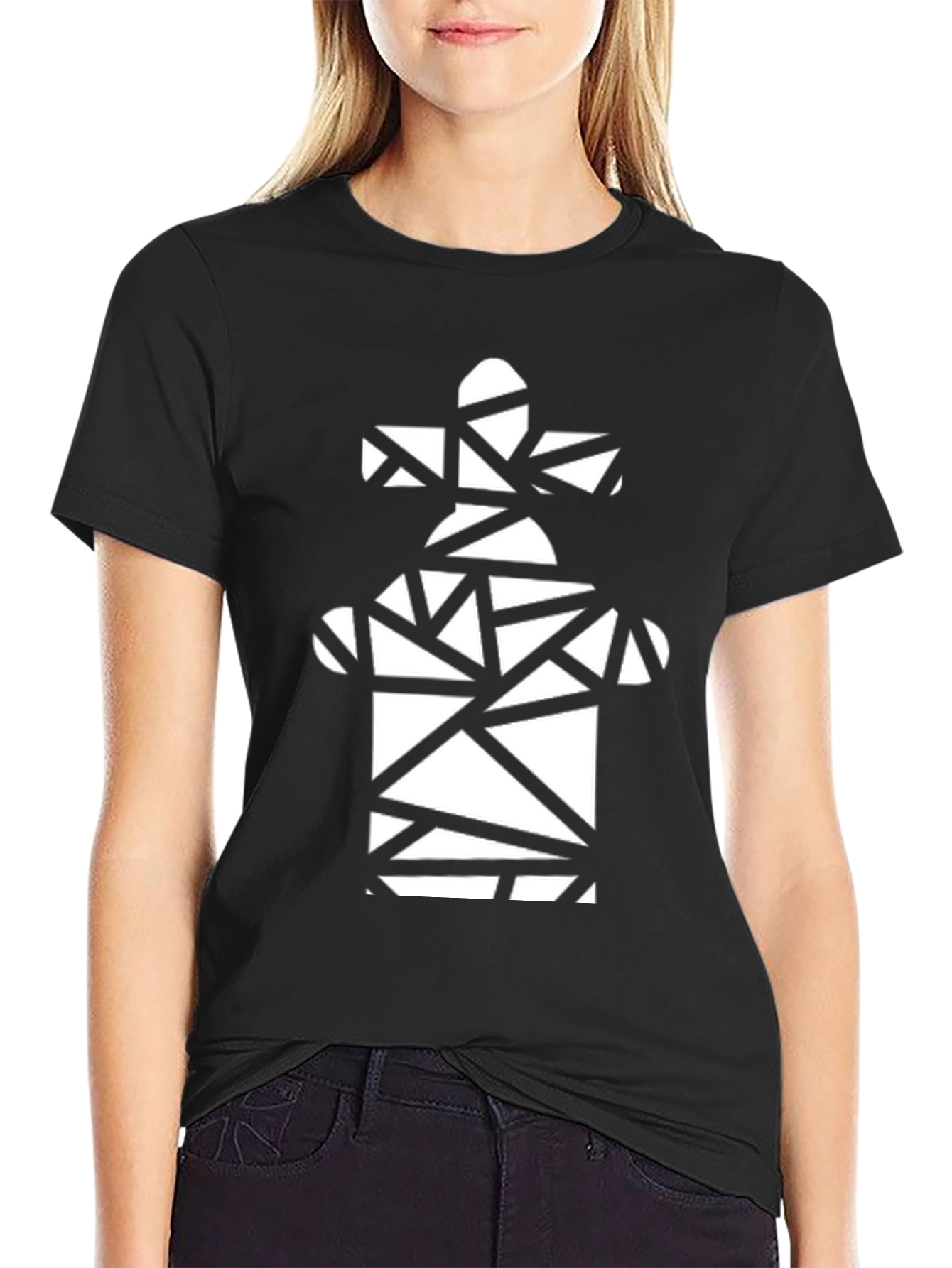 Geometric Chess Rook Graphic T-Shirt - Black