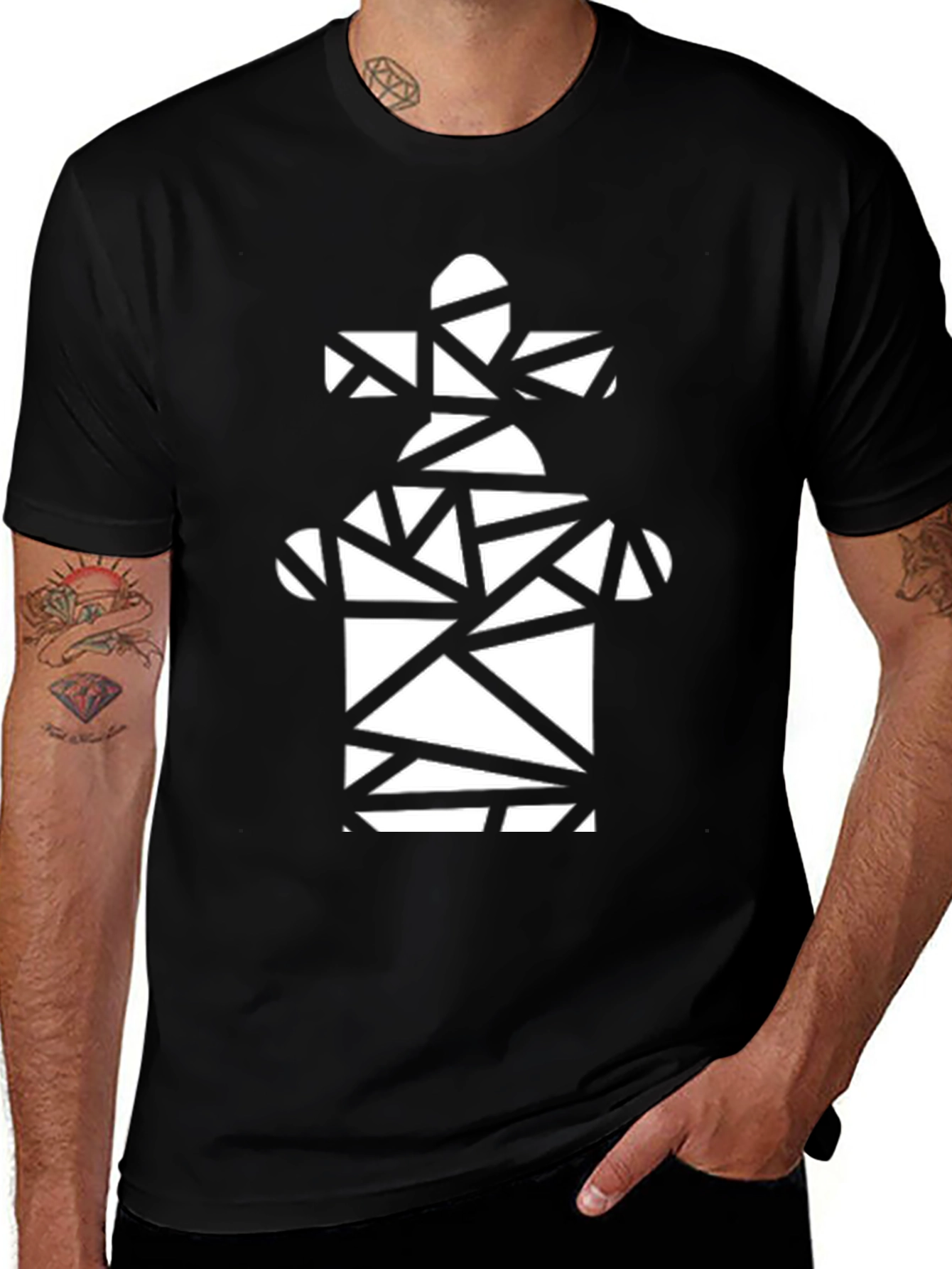 Geometric Chess Rook Graphic T-Shirt - Black