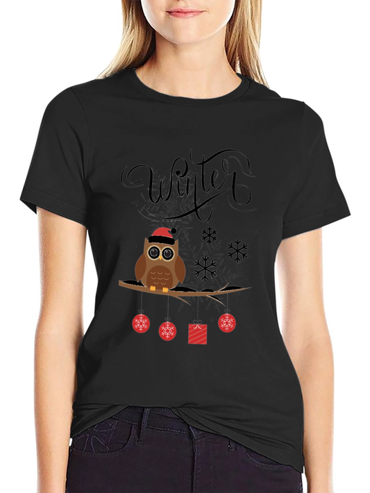 Winter Owl T-Shirt: Festive Holiday Graphic Tee