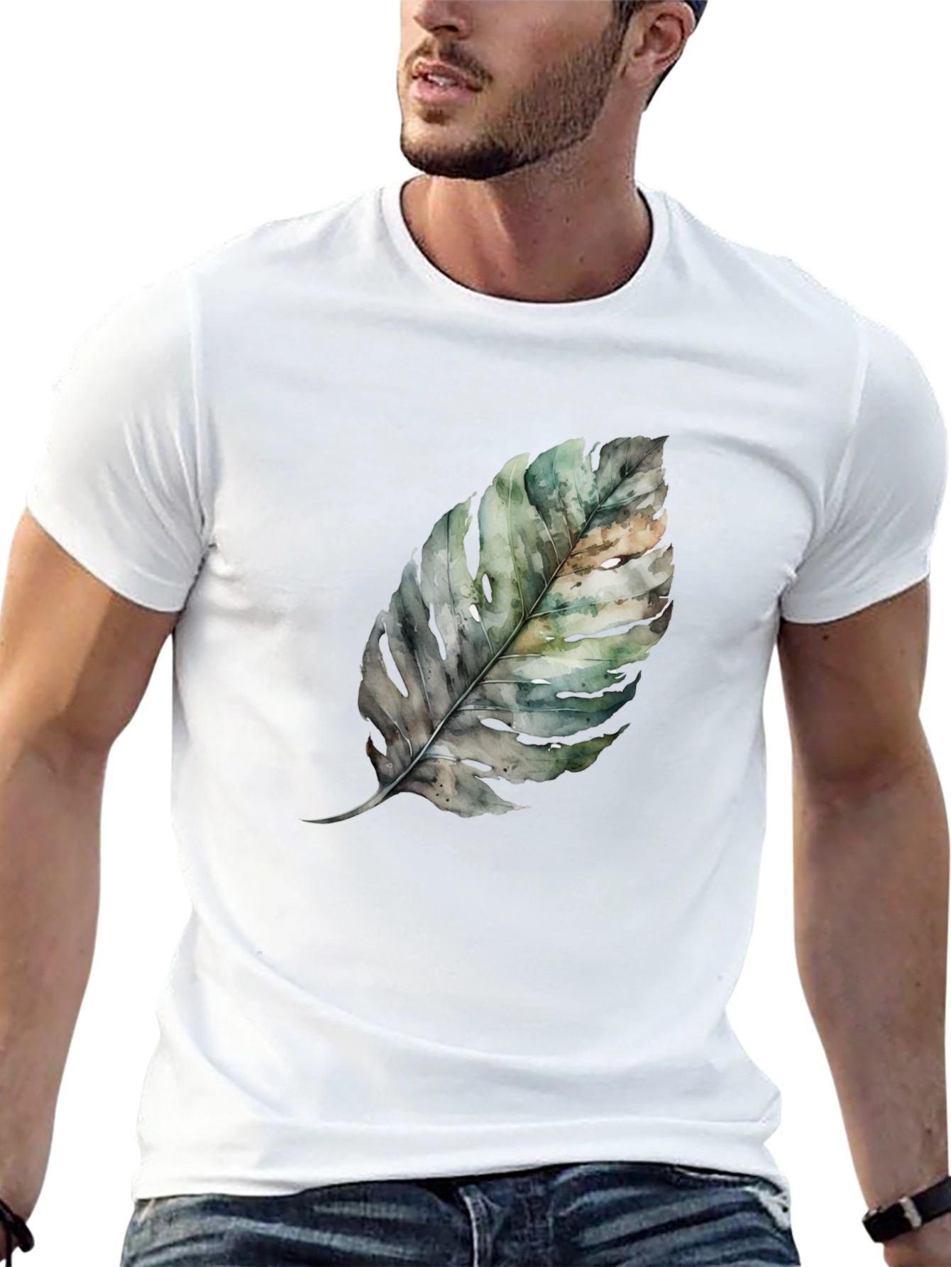 Leaf Print Black T-Shirt - Nature Inspired Fashion