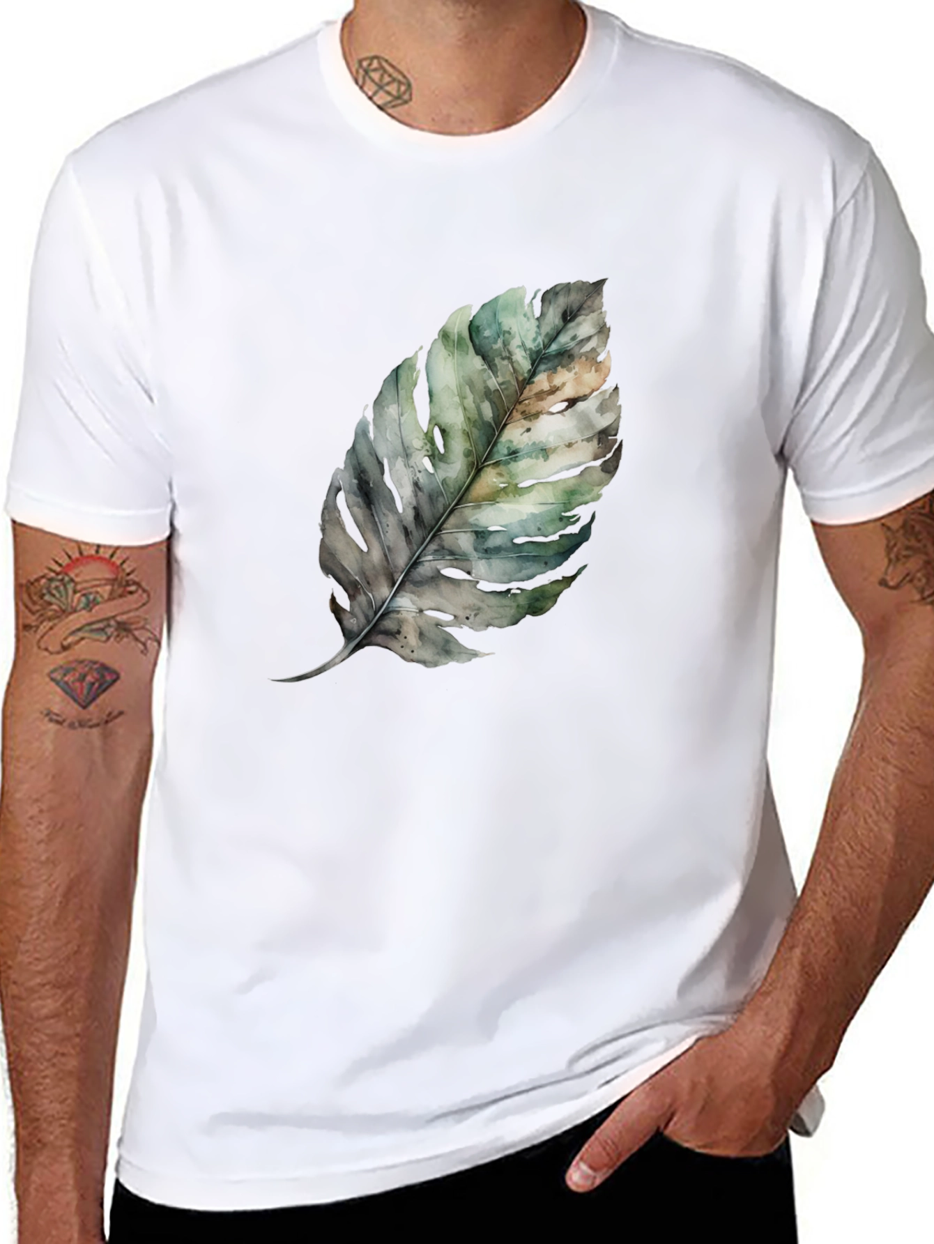 Leaf Print Black T-Shirt - Nature Inspired Fashion