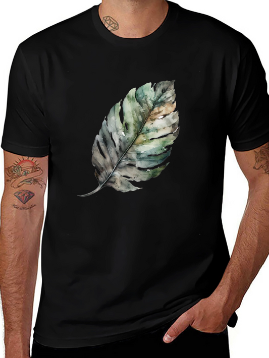 Leaf Print Black T-Shirt - Nature Inspired Fashion