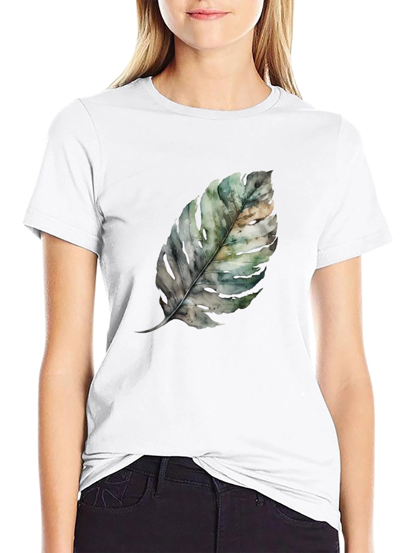 Leaf Print Black T-Shirt - Nature Inspired Fashion