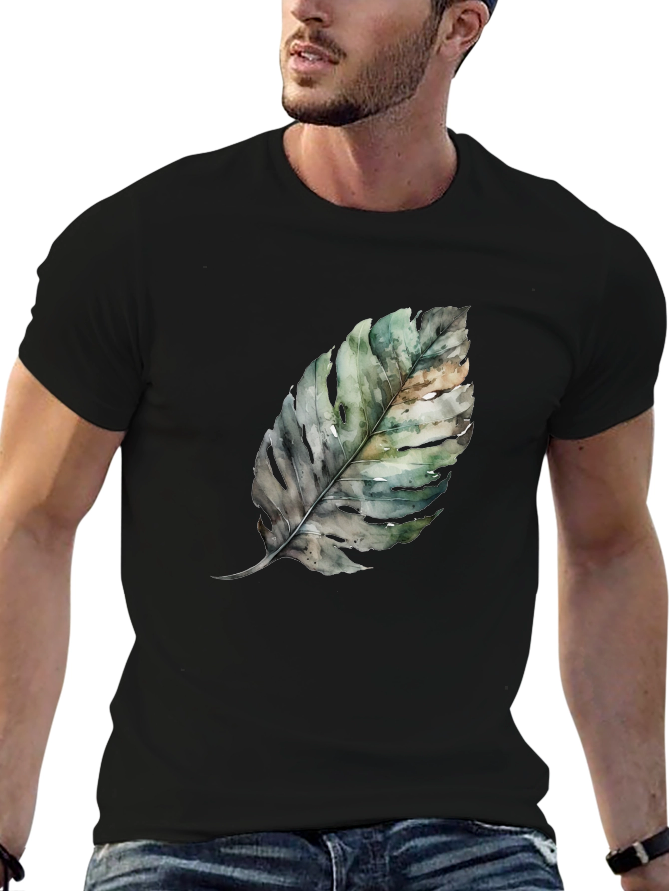 Leaf Print Black T-Shirt - Nature Inspired Fashion