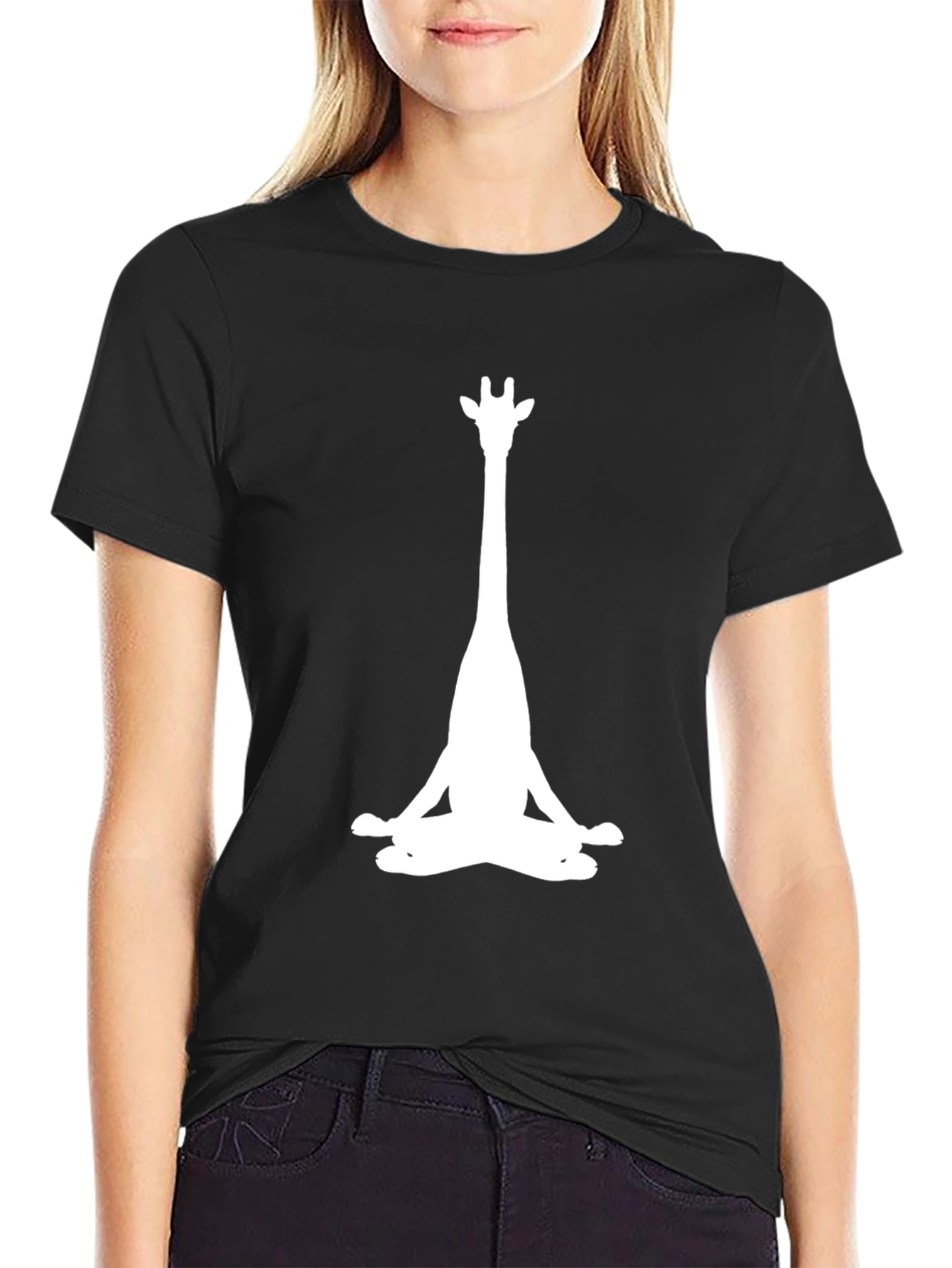 Meditating Giraffe Graphic Tee - Black Cotton T-Shirt
