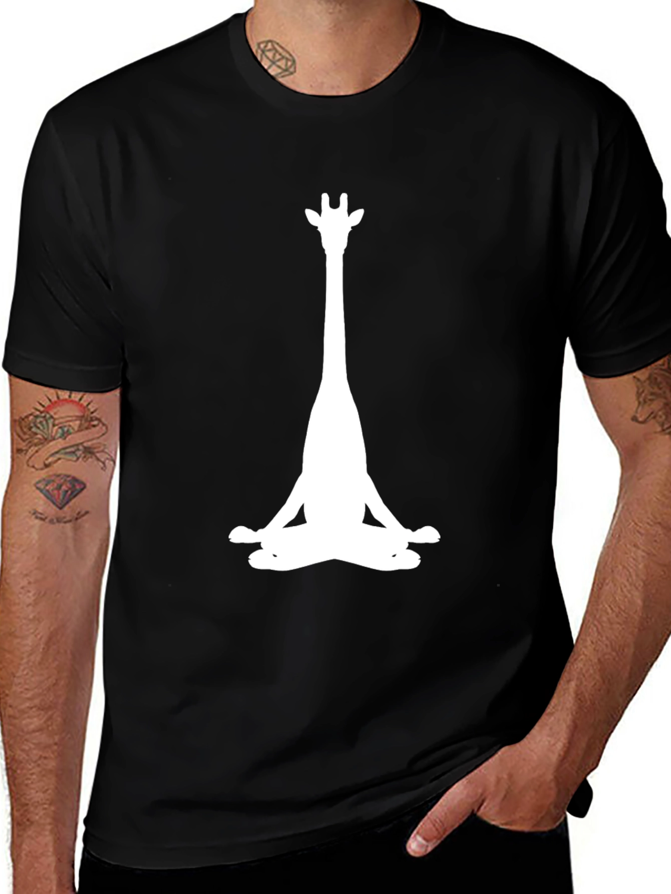 Meditating Giraffe Graphic Tee - Black Cotton T-Shirt