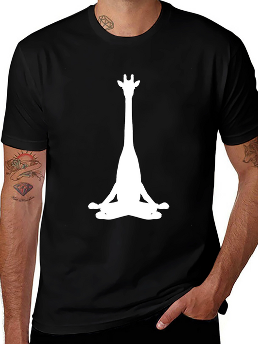 Meditating Giraffe Graphic Tee - Black Cotton T-Shirt