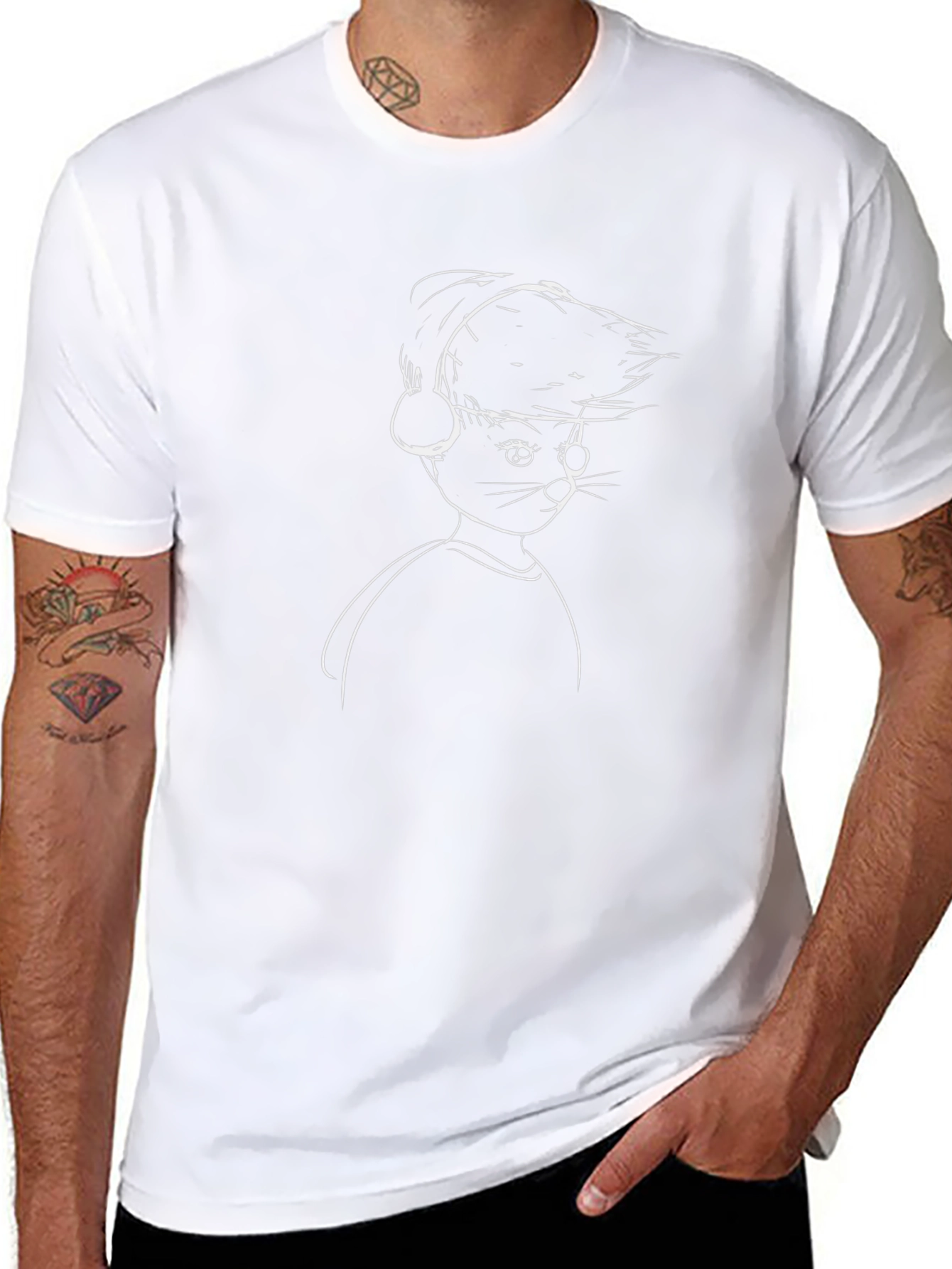 Cool Cat Outline Graphic Tee - Black