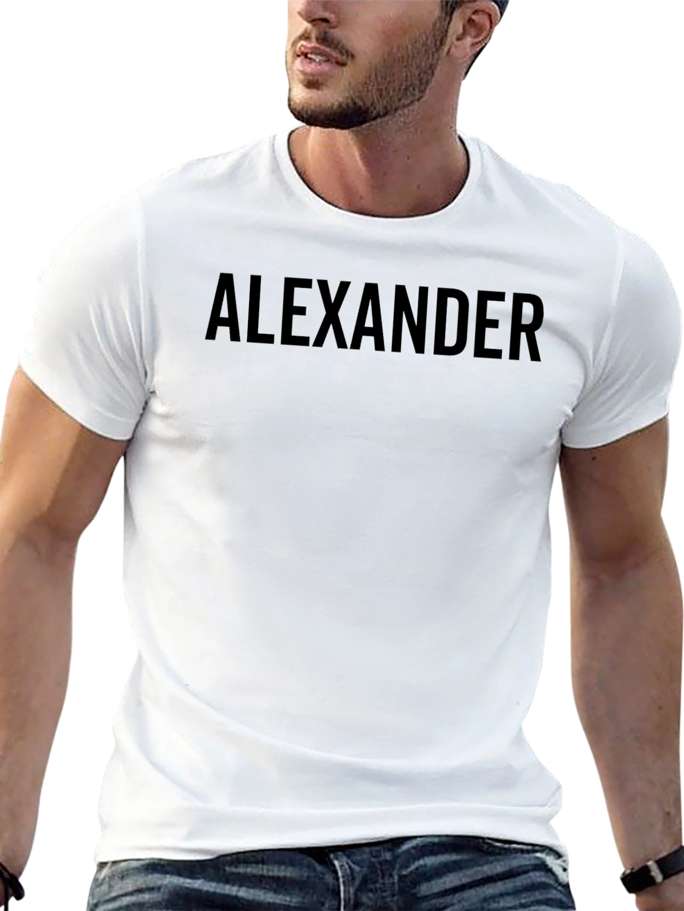 Mens Black T-Shirt with ALEXANDER Print