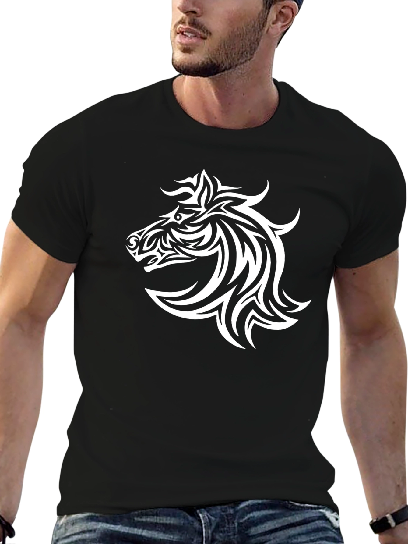 Tribal Horse Graphic T-Shirt - Black