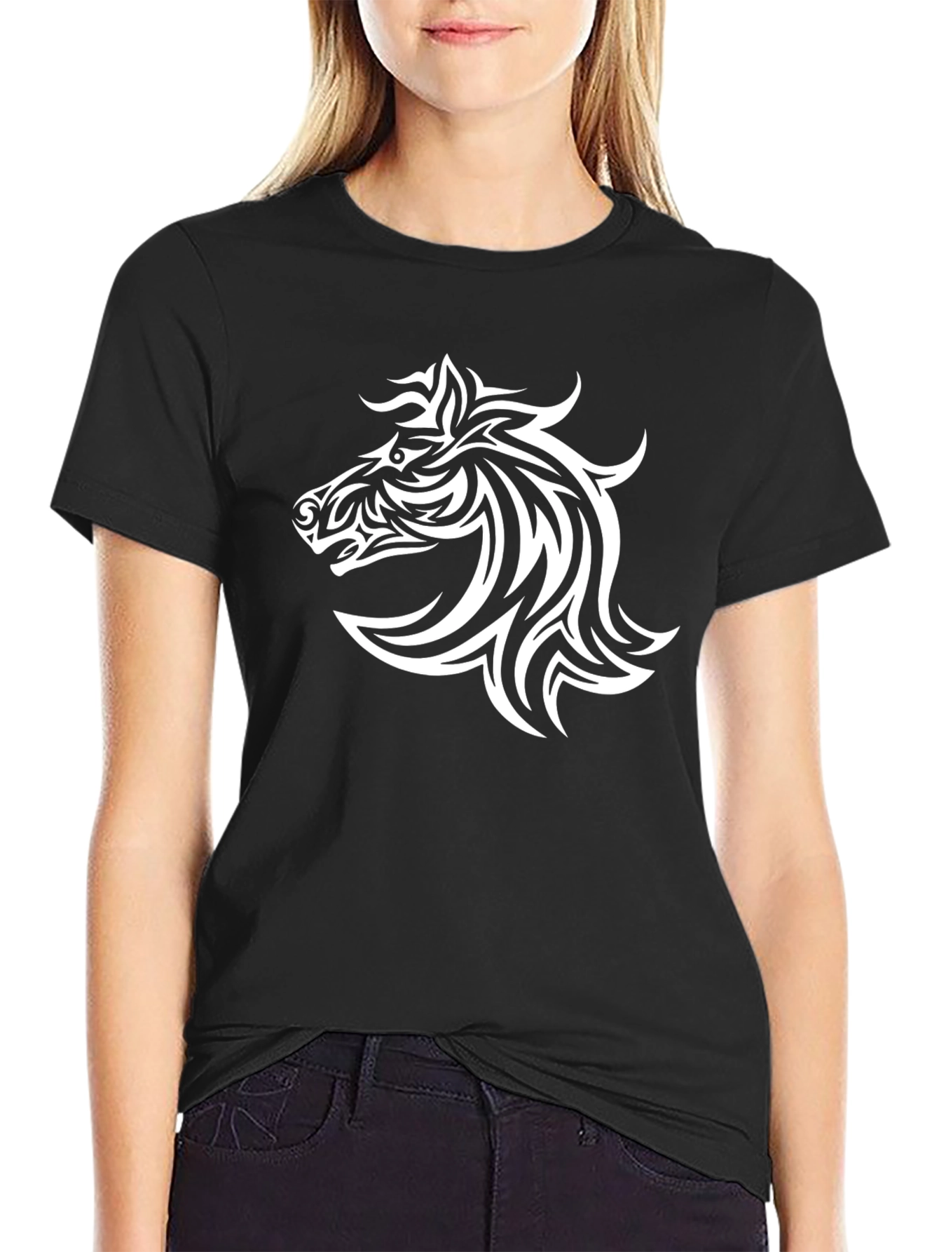 Tribal Horse Graphic T-Shirt - Black