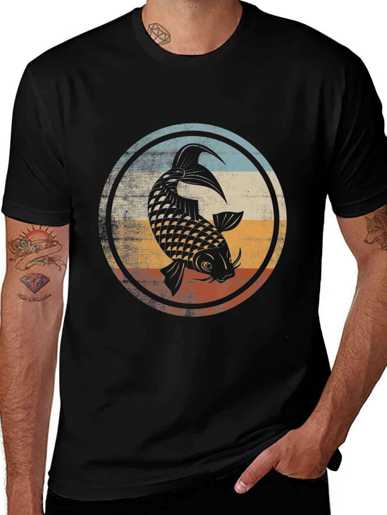 Koi Fish Graphic T-Shirt - Mens Black Tee