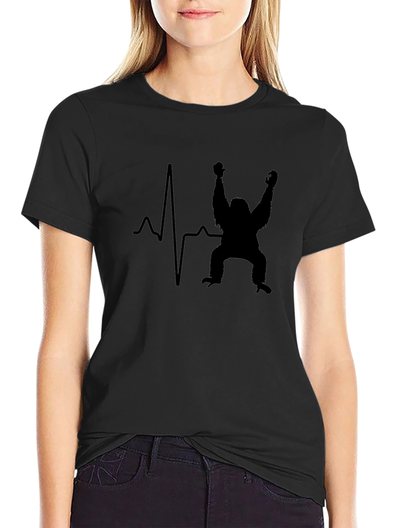 Heartbeat Gorilla T-Shirt - Black Crew Neck Tee