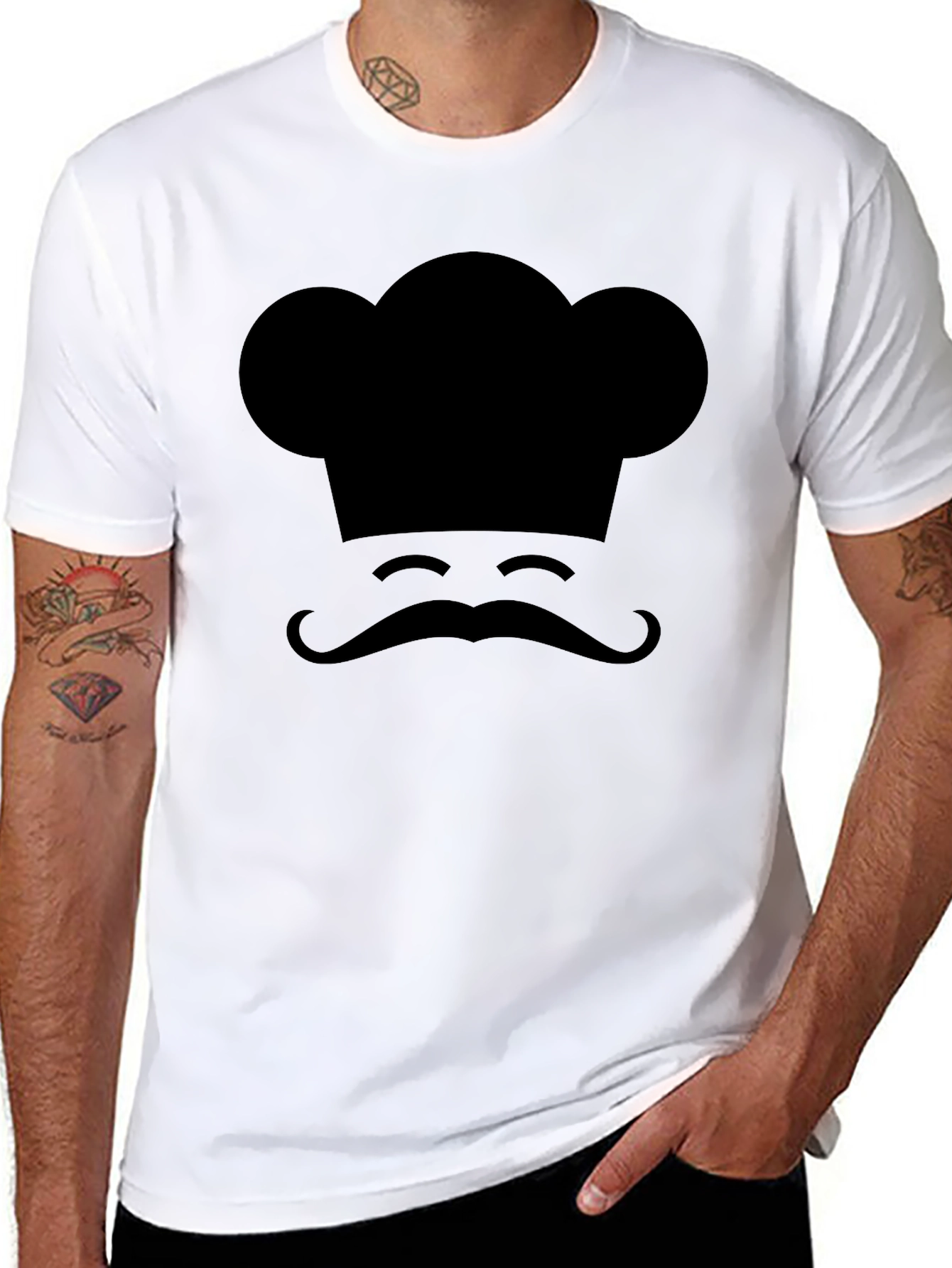 Chef Hat & Mustache Graphic Tee - Black
