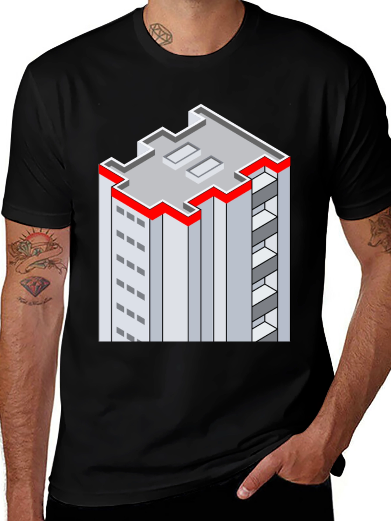 Isometric Building Graphic Tee - Unique Style