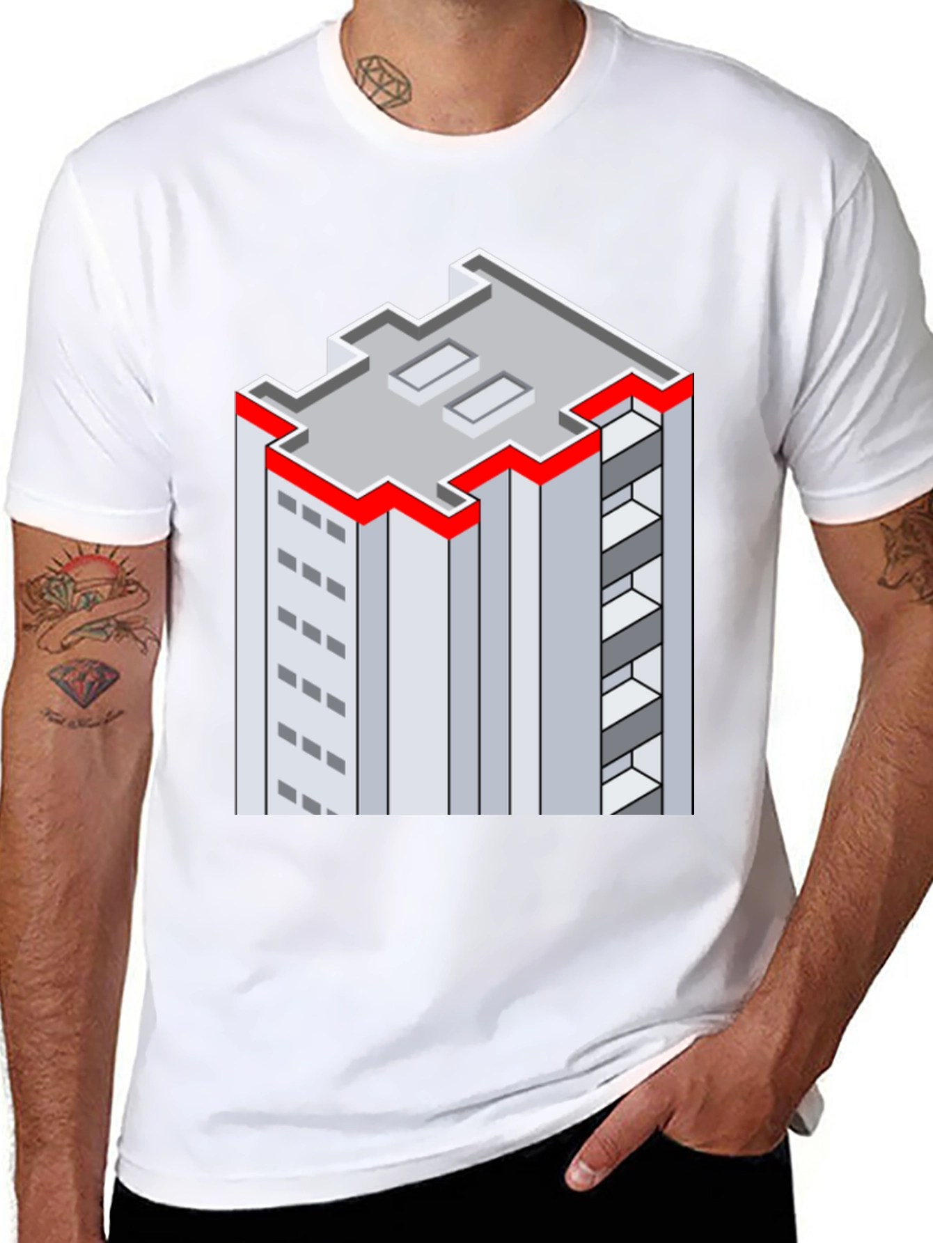 Isometric Building Graphic Tee - Unique Style