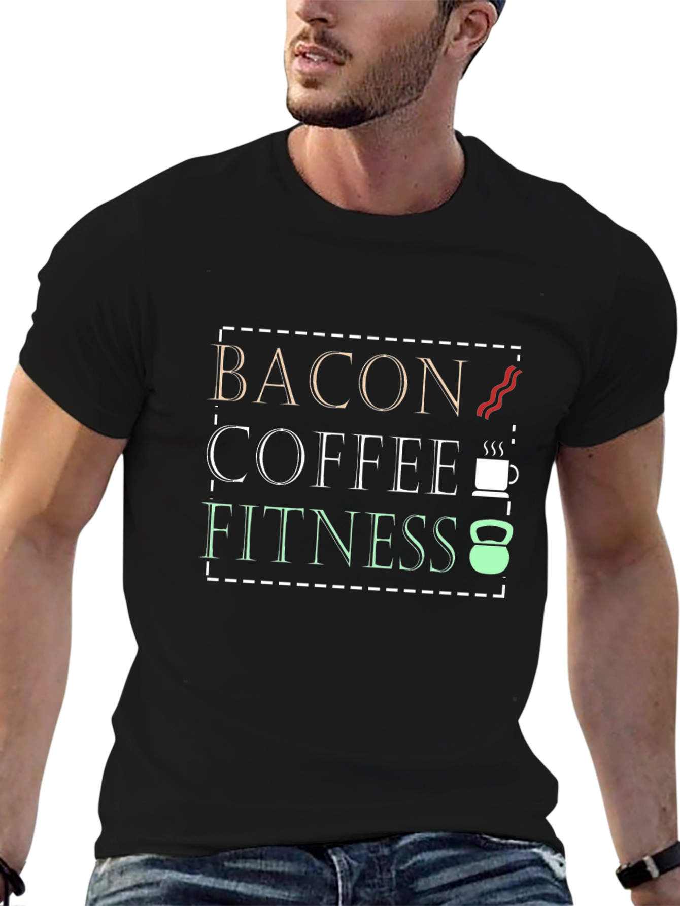 Bacon Coffee Fitness Graphic Tee - Mens Black T-Shirt