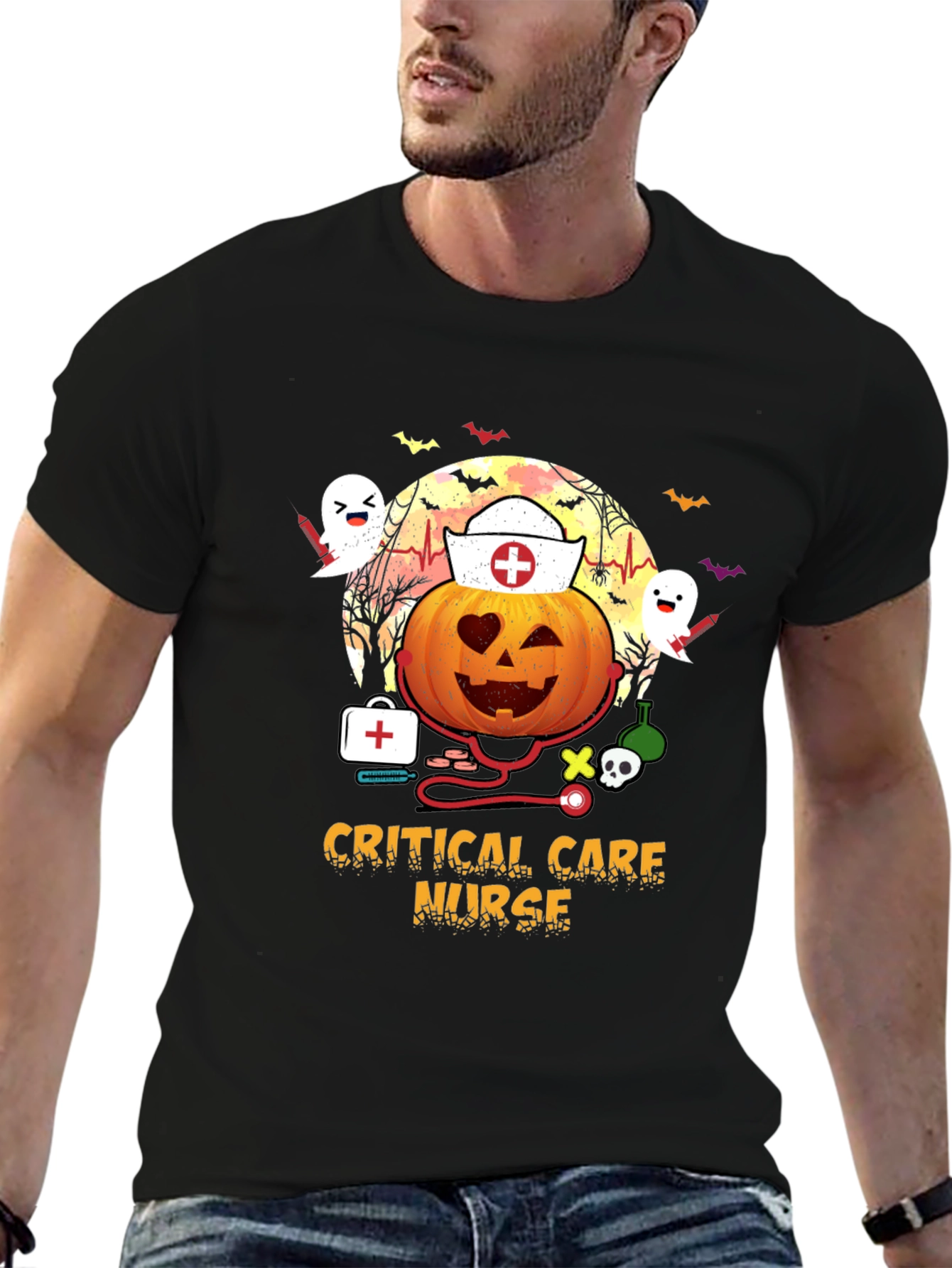 Critical Care Nurse Halloween Pumpkin T-Shirt