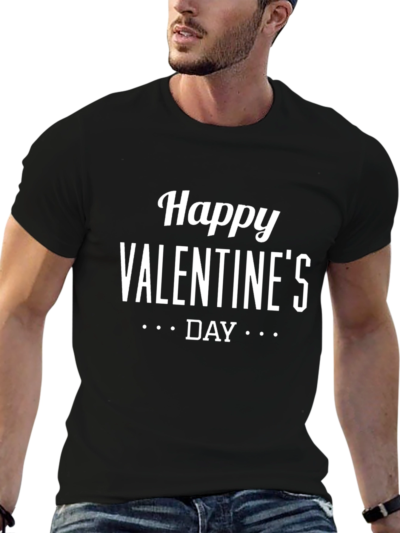 Happy Valentines Day Black Graphic Tee Shirt