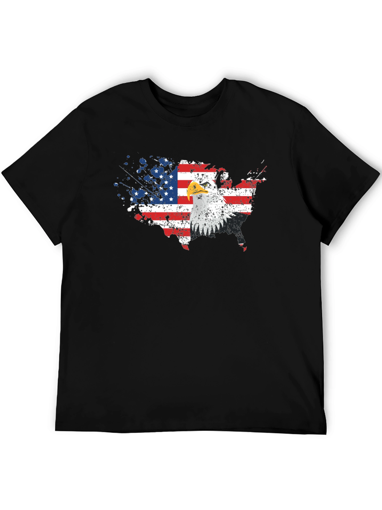 USA Flag Eagle Graphic Print Black T-Shirt