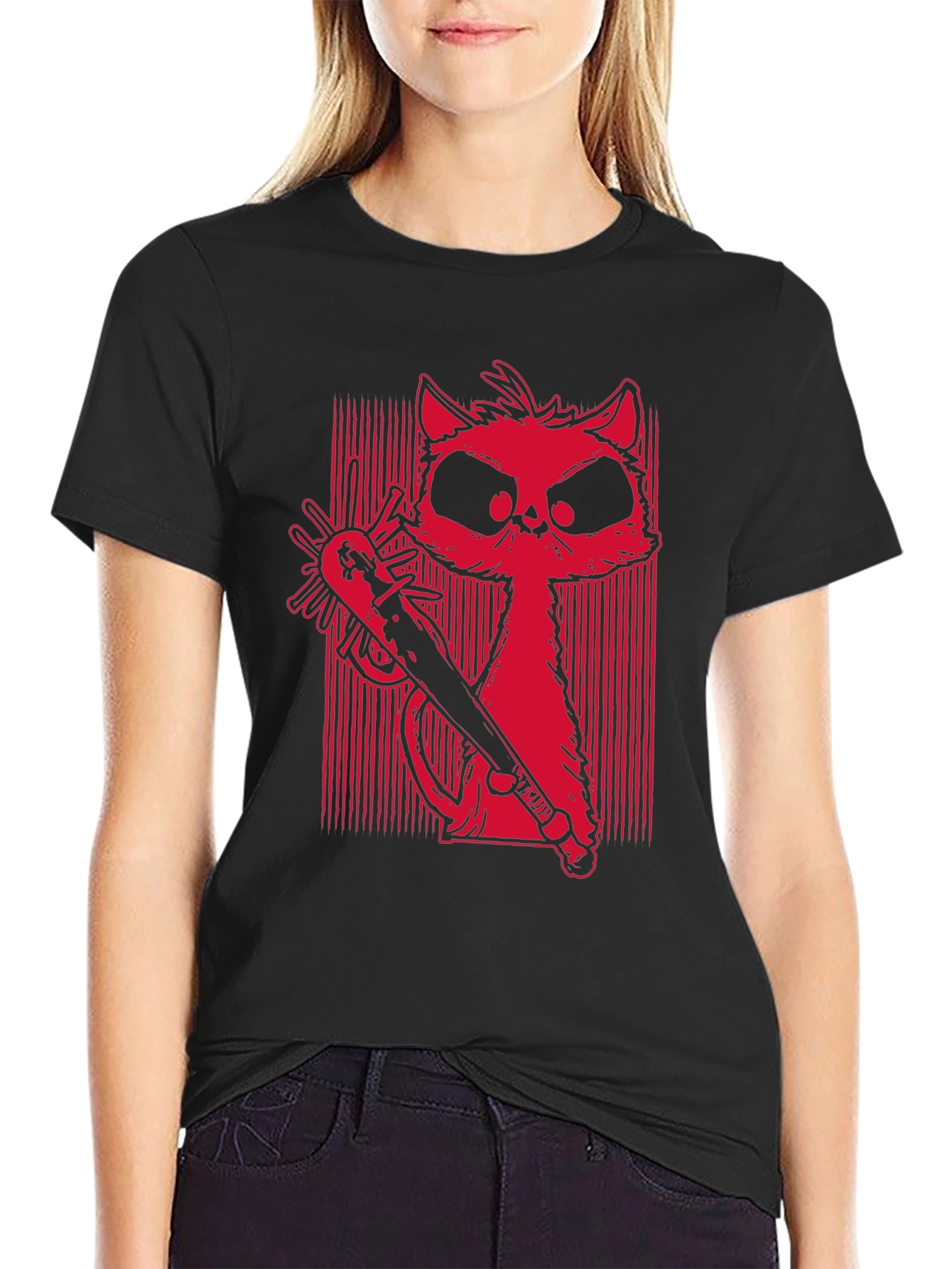 Mens Graphic Tee - Cat with Baseball Bat