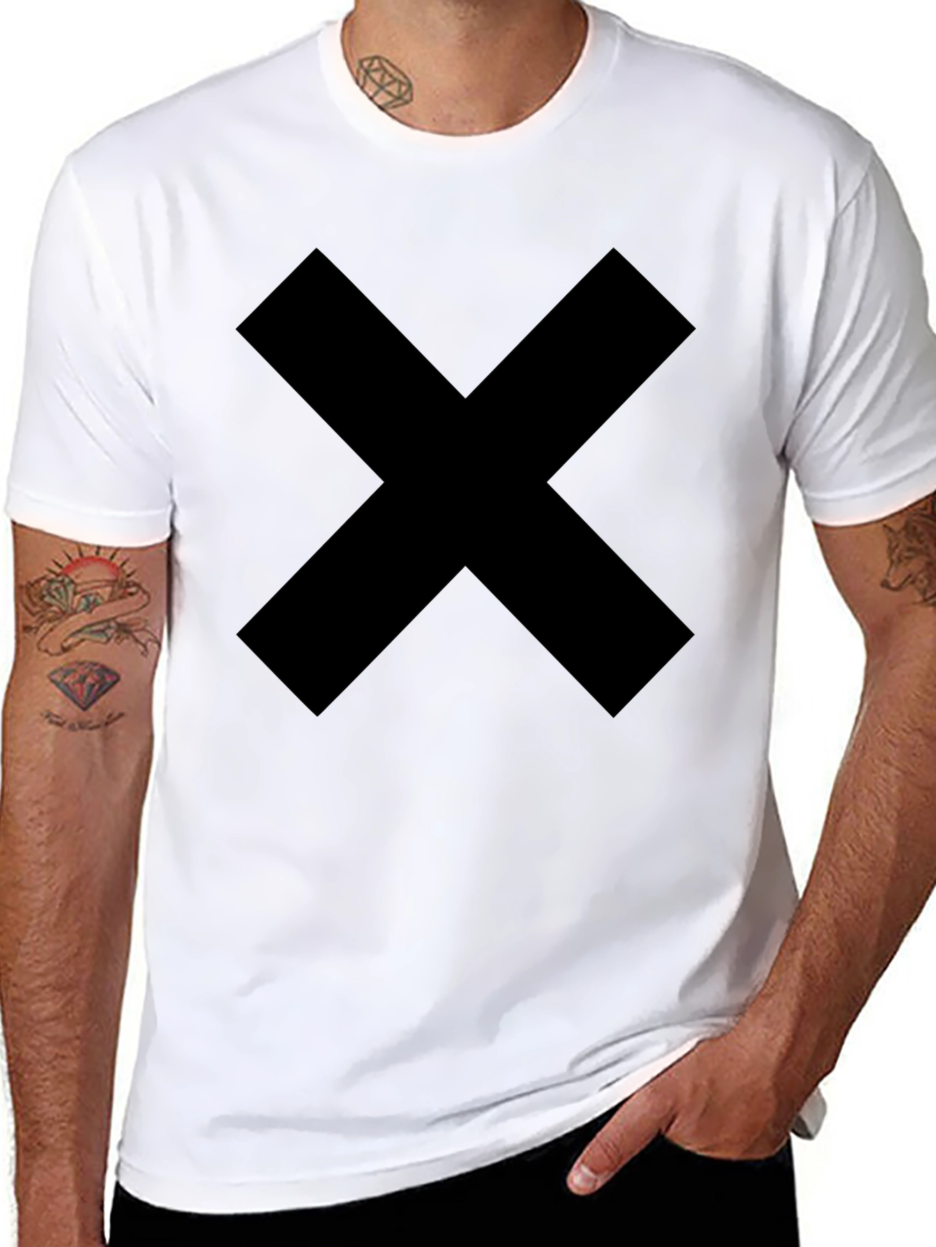 Mens Black T-Shirt with Bold Cross Design