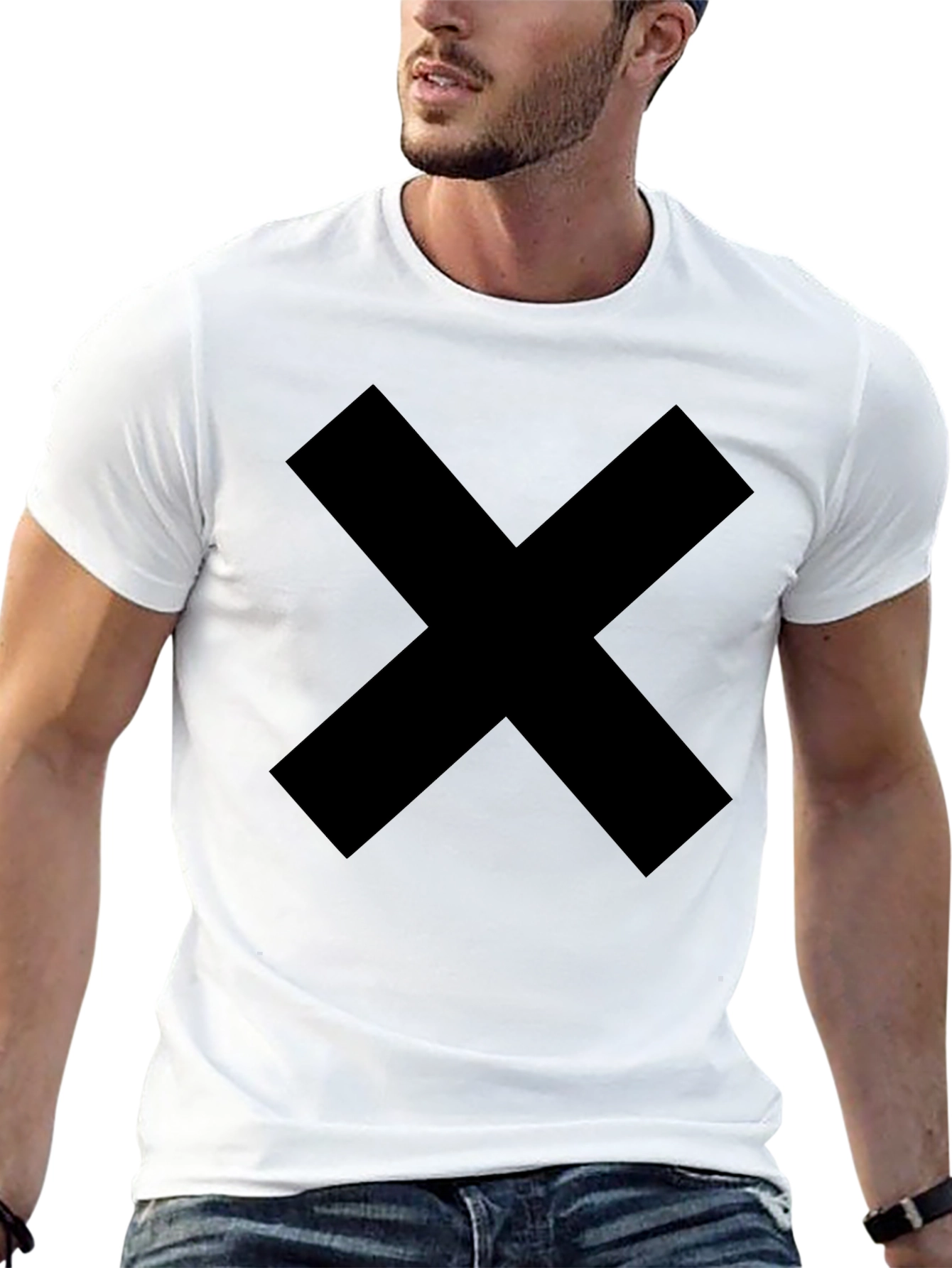 Mens Black T-Shirt with Bold Cross Design