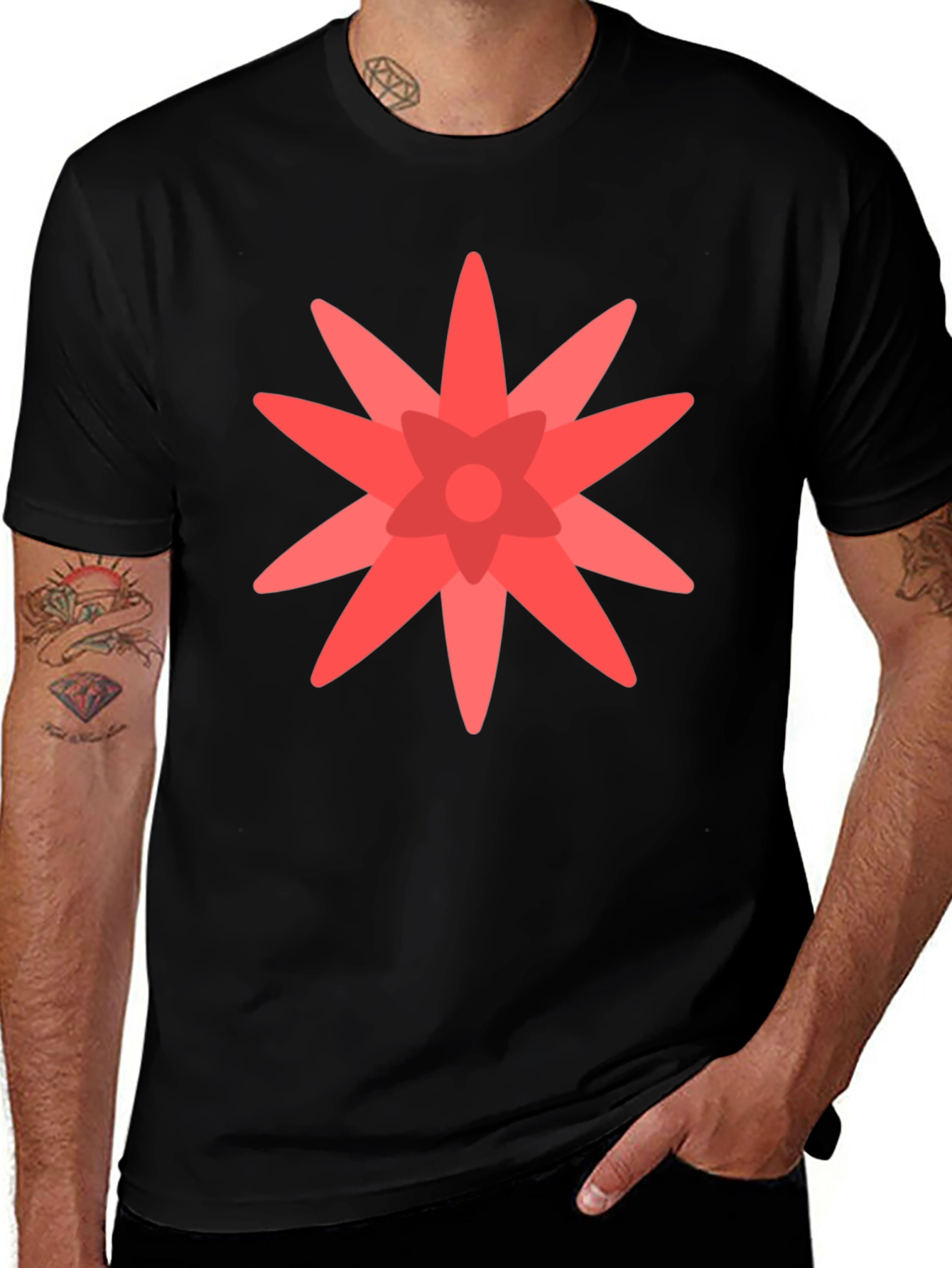 Geometric Flower Graphic Black T-Shirt