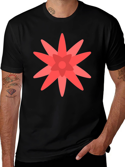 Geometric Flower Graphic Black T-Shirt